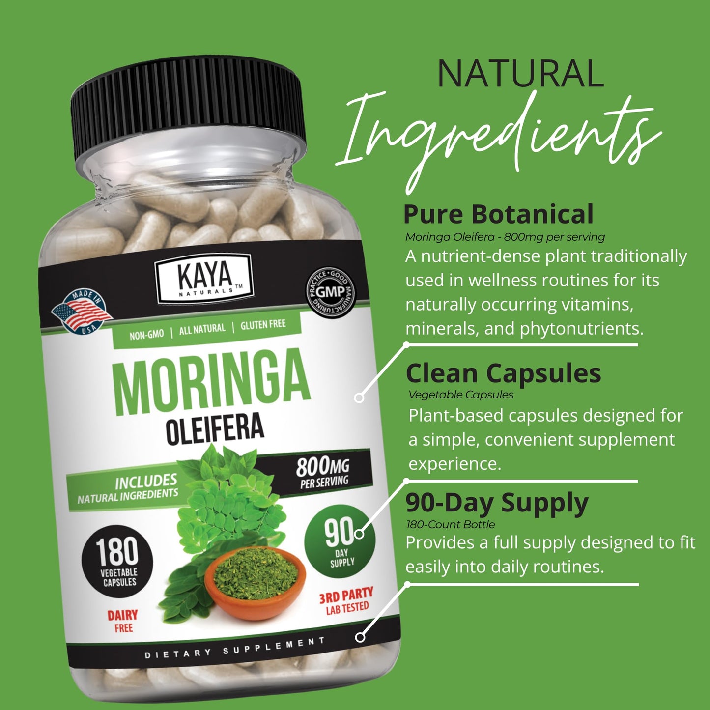 Kaya Naturals Moringa Leaf Extract Capsule 180 Count