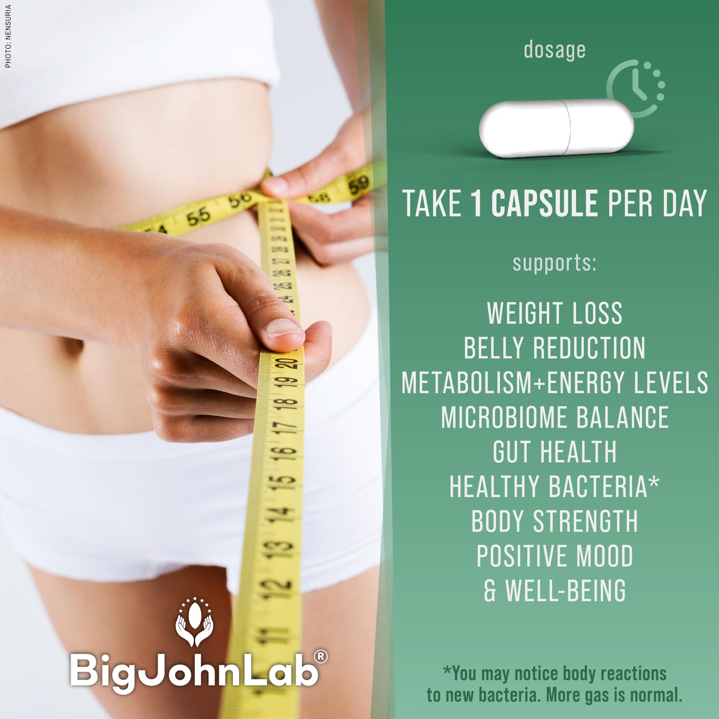 BIGJOHNLAB Probiotics for Weight Management & Bloating Capsules, 30 Capsules