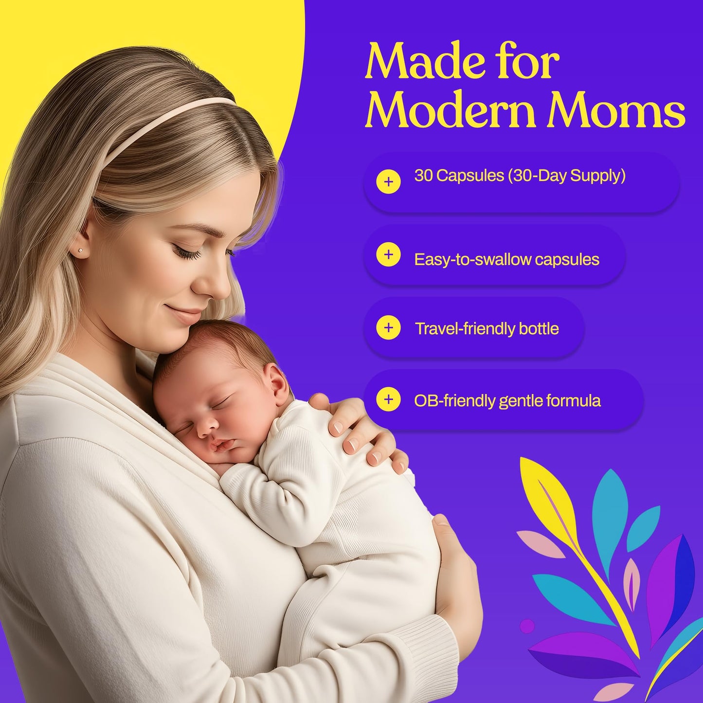 Mama's Select Prenatal Iron Plus – 18mg Gentle Non-Constipating Iron with Vitamin C – Ferrous Bisglycinate for Pregnancy & Postpartum – Supports Baby’s Neural Development – Non-GMO, 30 Capsules