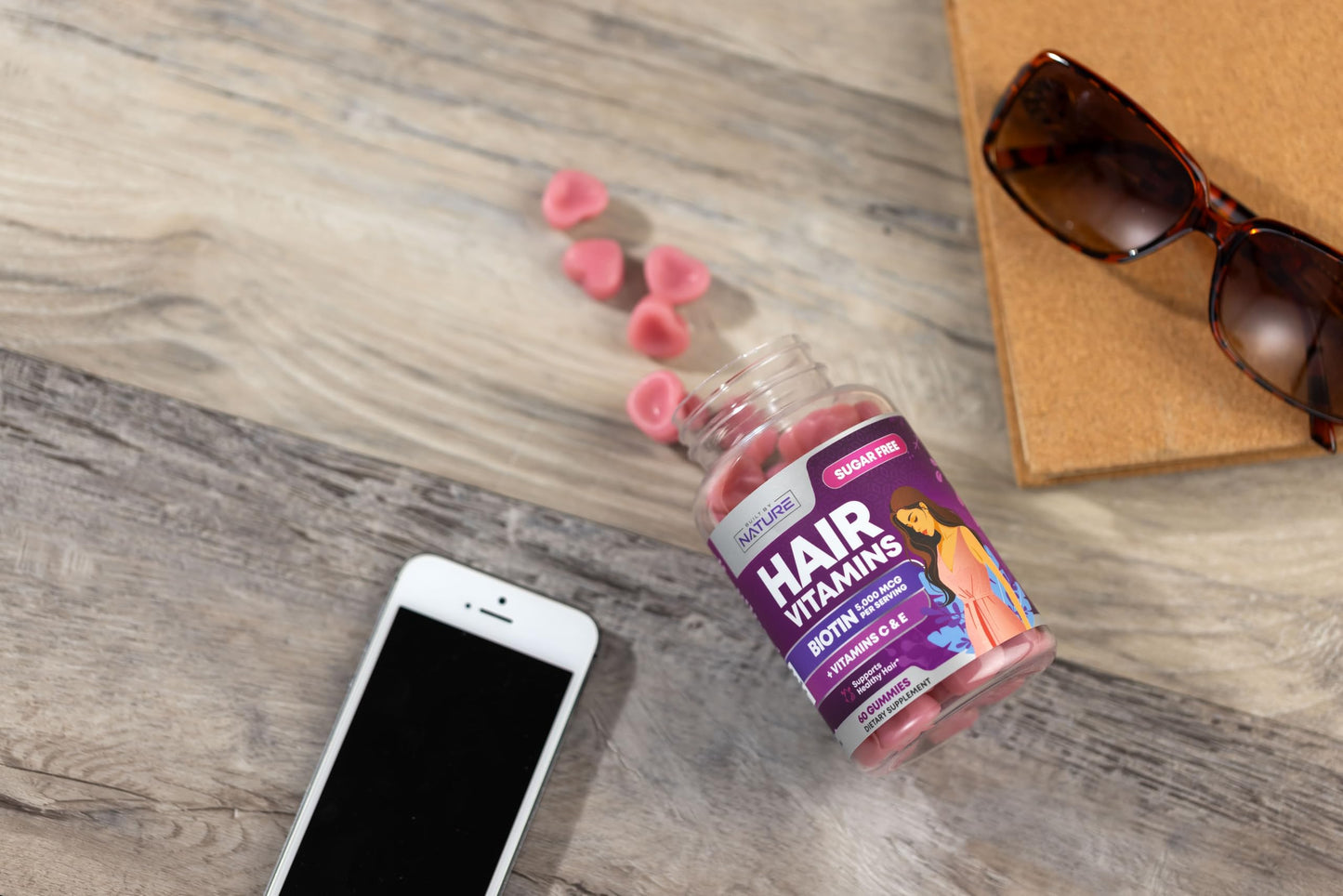 Built by Nature Hair Skin and Nails Vitamins – Hair Growth Gummies with Biotin for Women, Skin & Nail Support – 60 Gummies