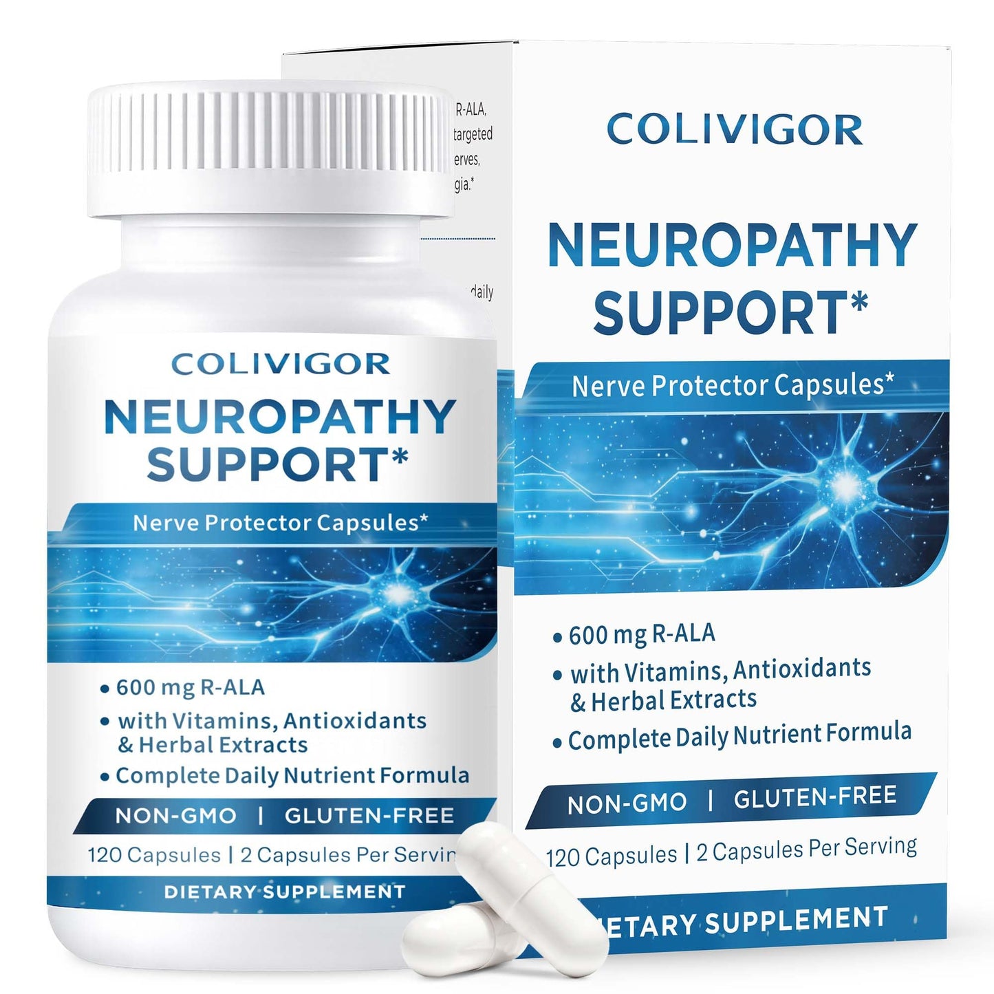 Colivigor R-Alpha Lipoic Acid 600mg Neuropathy Supplements Capsules 120