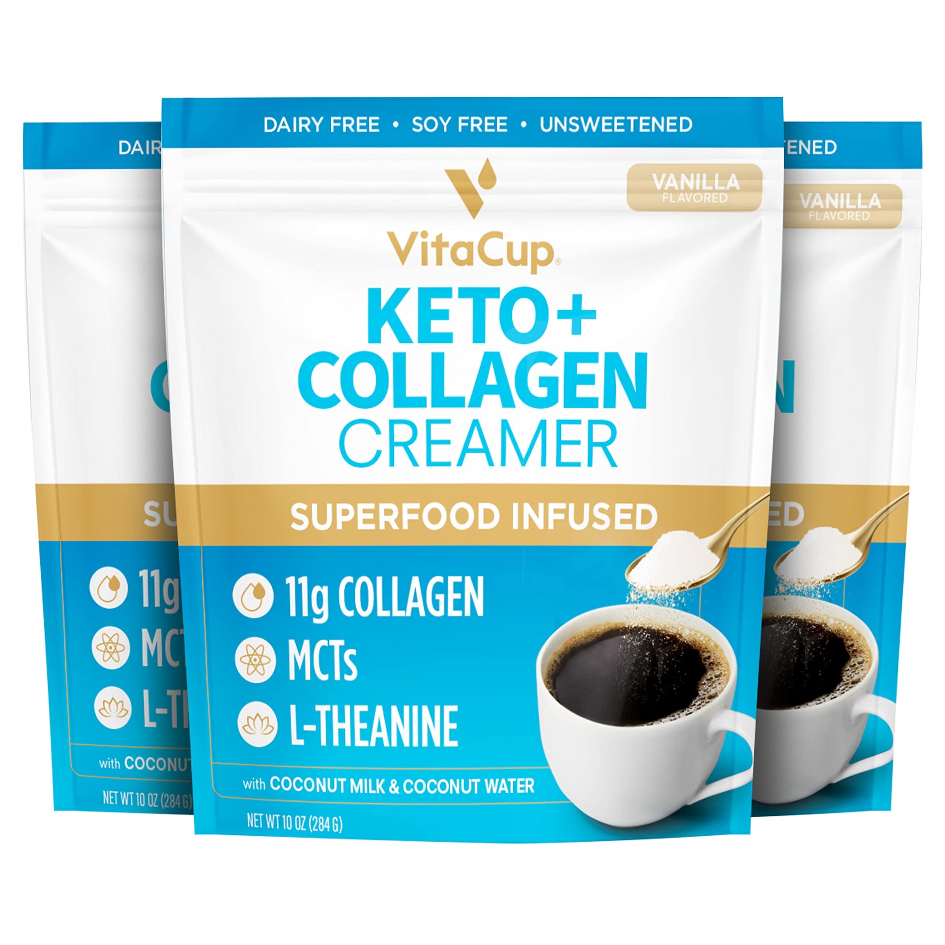 VitaCup Keto + Collagen Coffee Creamer Vanilla Flavor Powder, 30 Servings