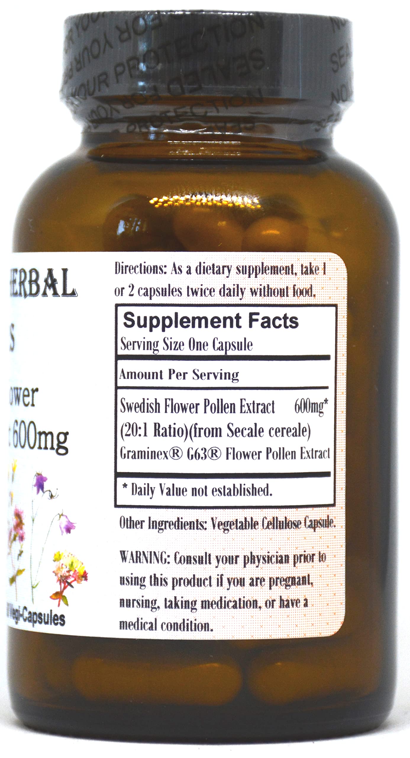 Barlowe's Herbal Elixirs Swedish Flower Pollen Extract Supplement 60 Capsules