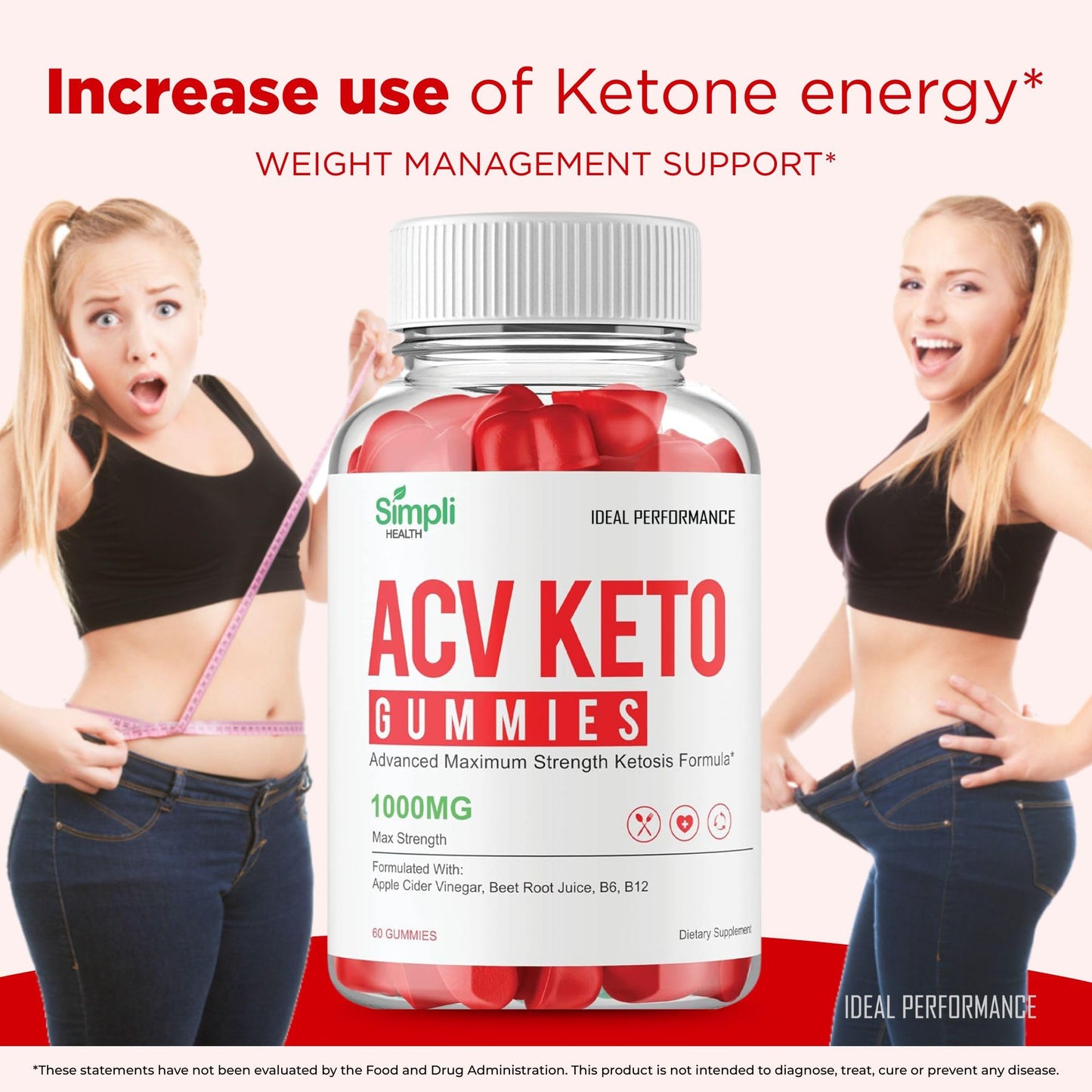 IDEAL PERFORMANCE Simpli ACV Keto Gummies Extra Strength Gummy, 2-Pack