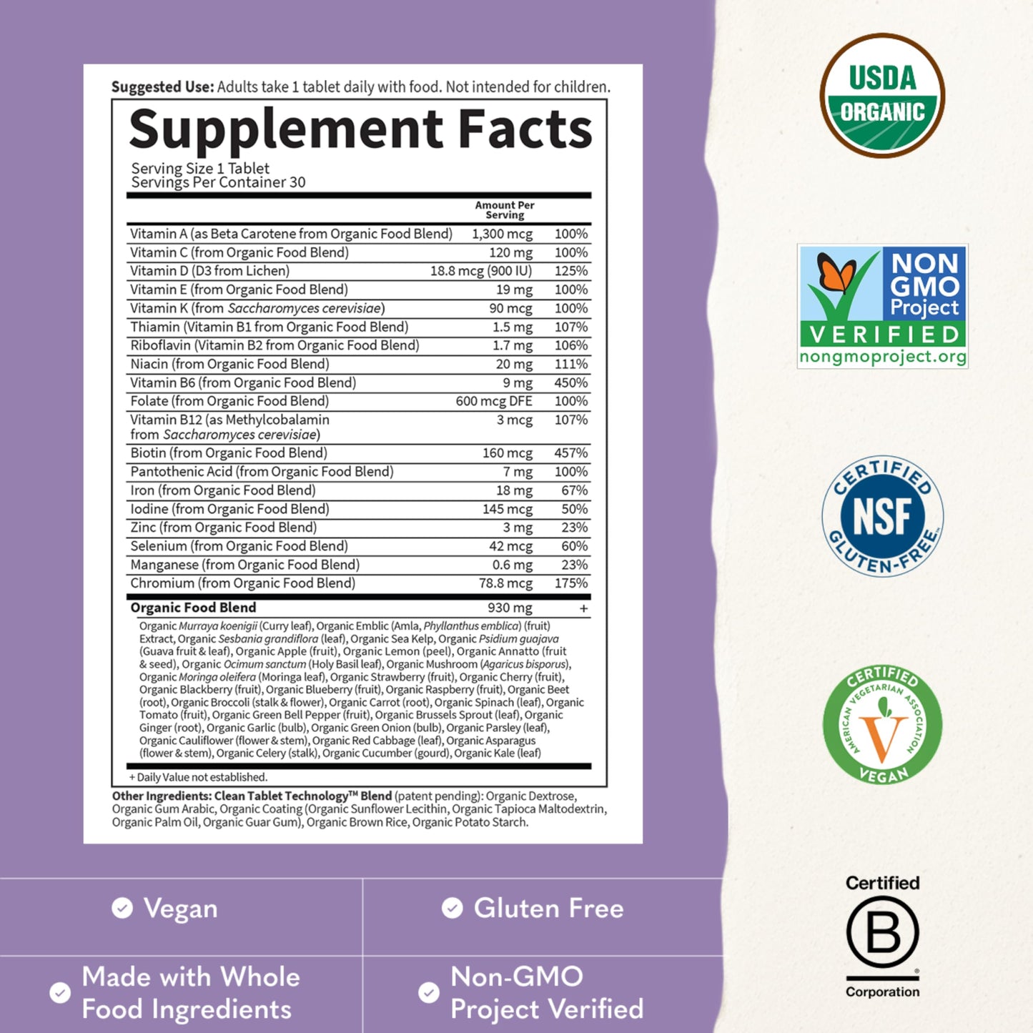 Garden of Life Organics Prenatal Multivitamin with Folate, B6, B12, D3 & Iron – Prenatal Vitamins for Women with Energy Metabolism Support for Healthy Fetal Development Tablet 90