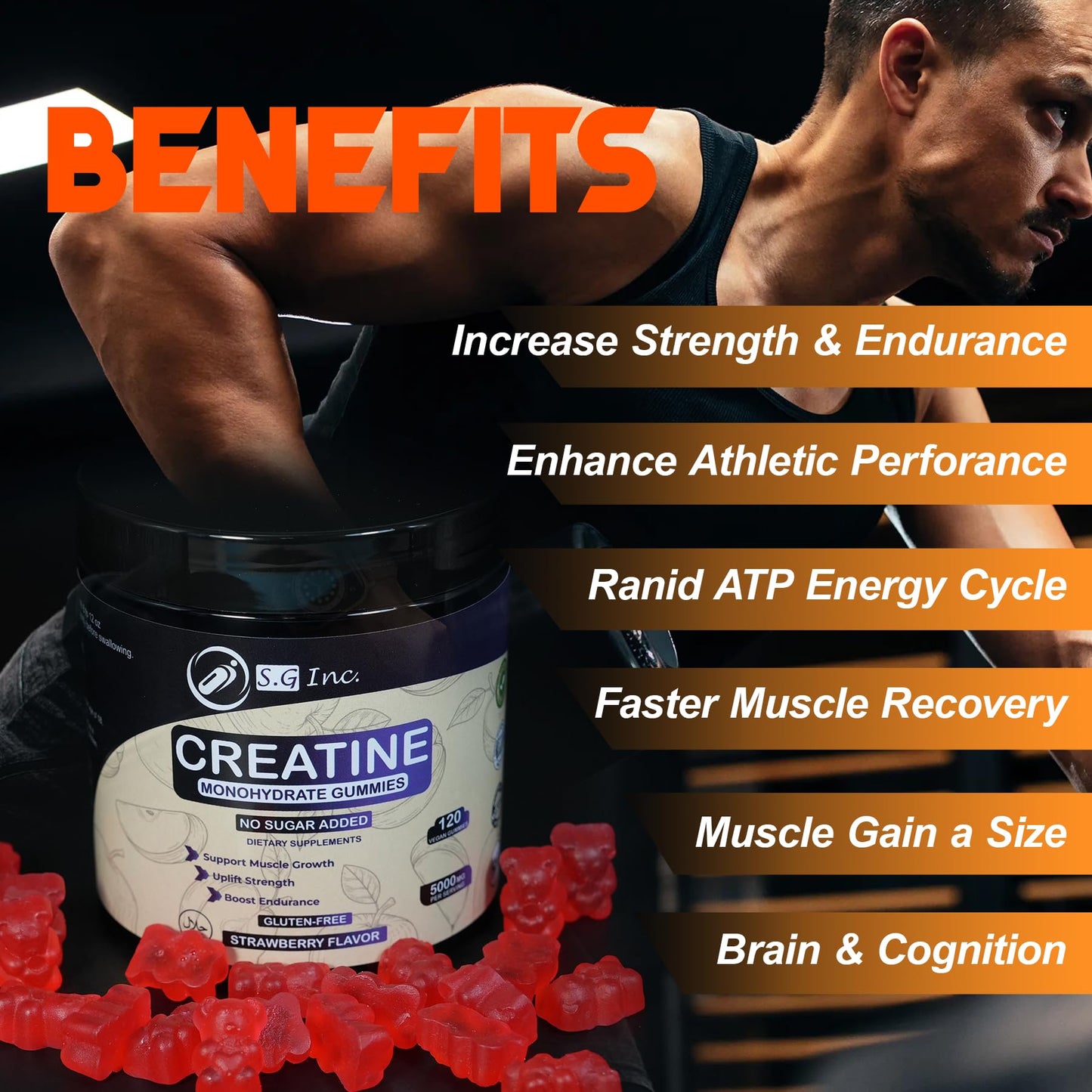 S.G Inc Creatine Monohydrate Gummies for Men & Women, 120 Count