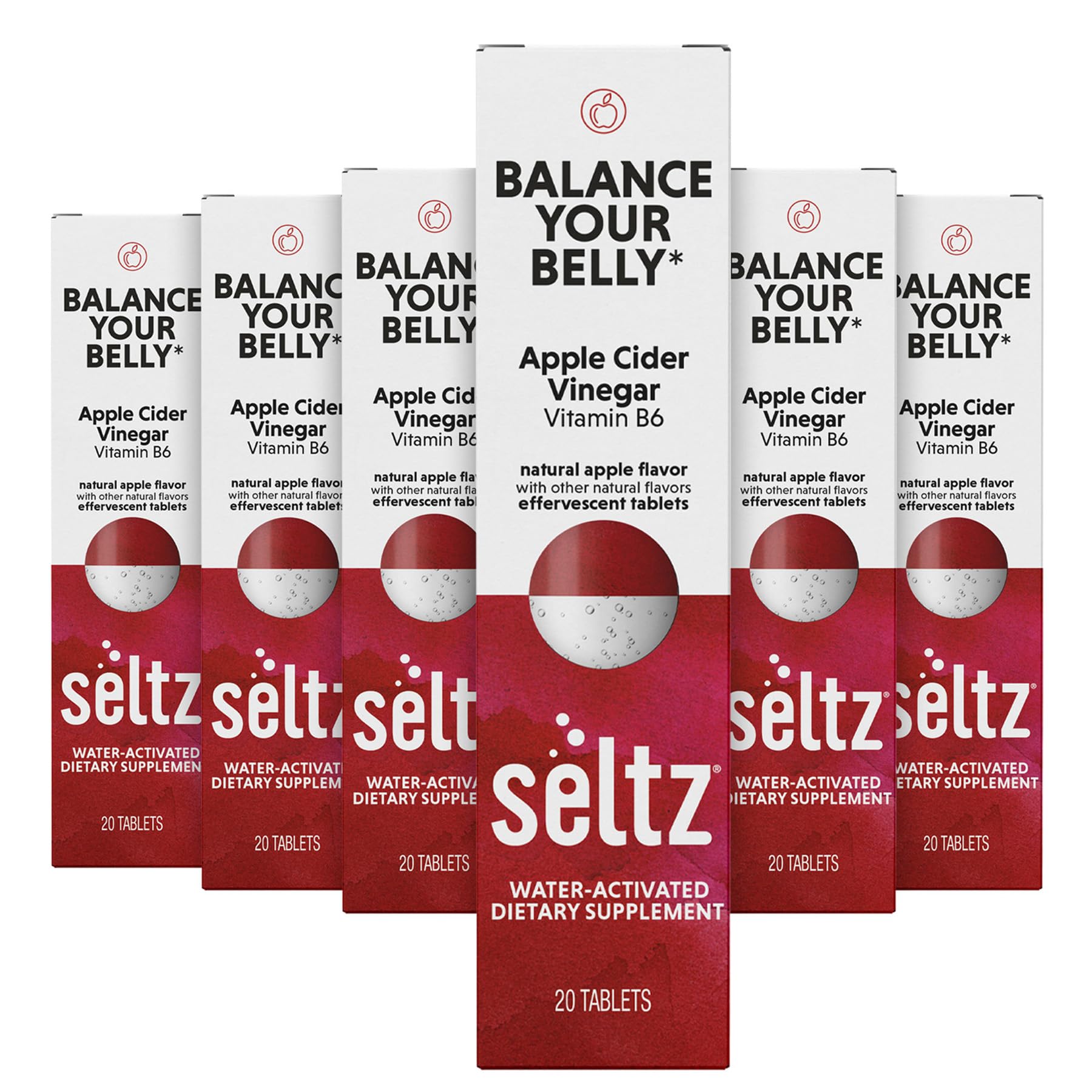 Seltz Balance Your Belly – Effervescent Vitamins with Apple Cider Vinegar (1000 mg) & Vitamin B6 for Digestive Health, Blood Sugar & Mood Support – Apple Flavor, 120 Tablets