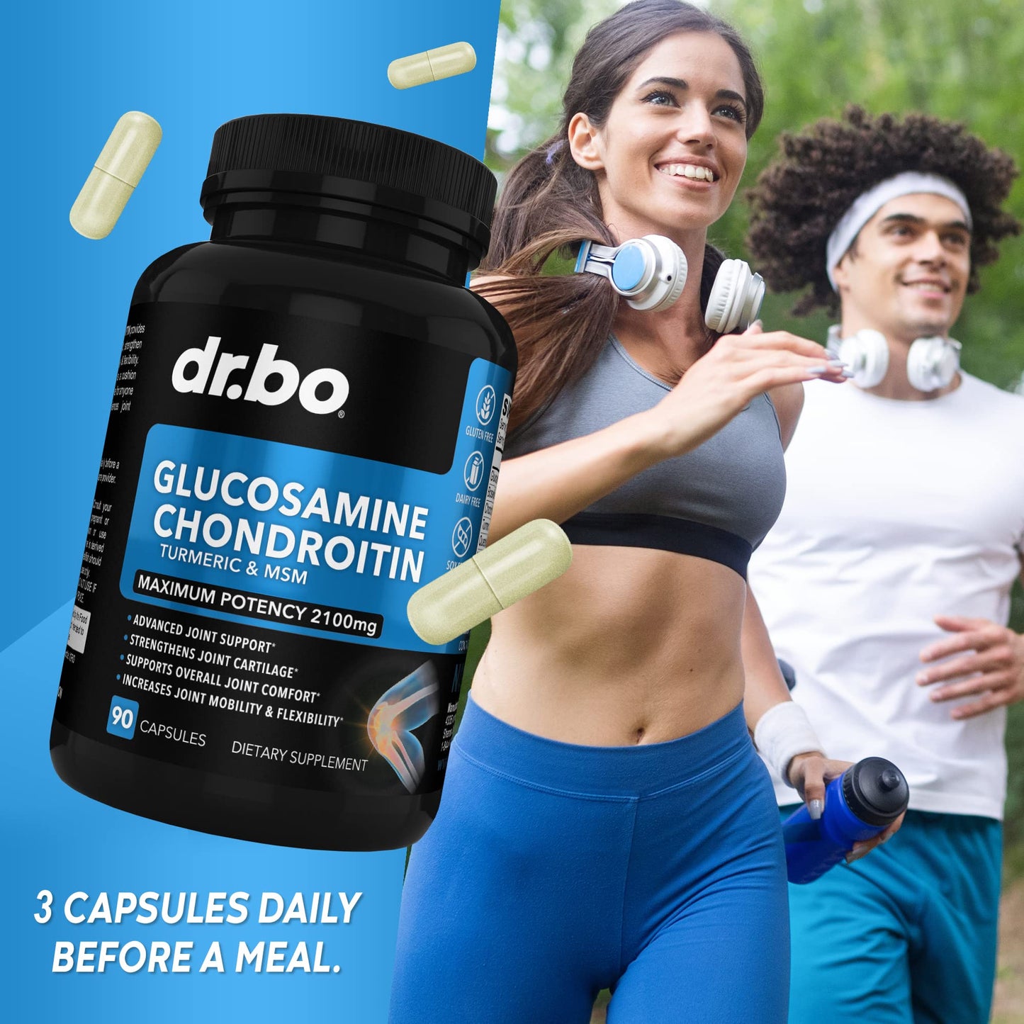 DR. BO Glucosamine Chondroitin MSM Turmeric Joint Health Supplement Capsules 90 Count