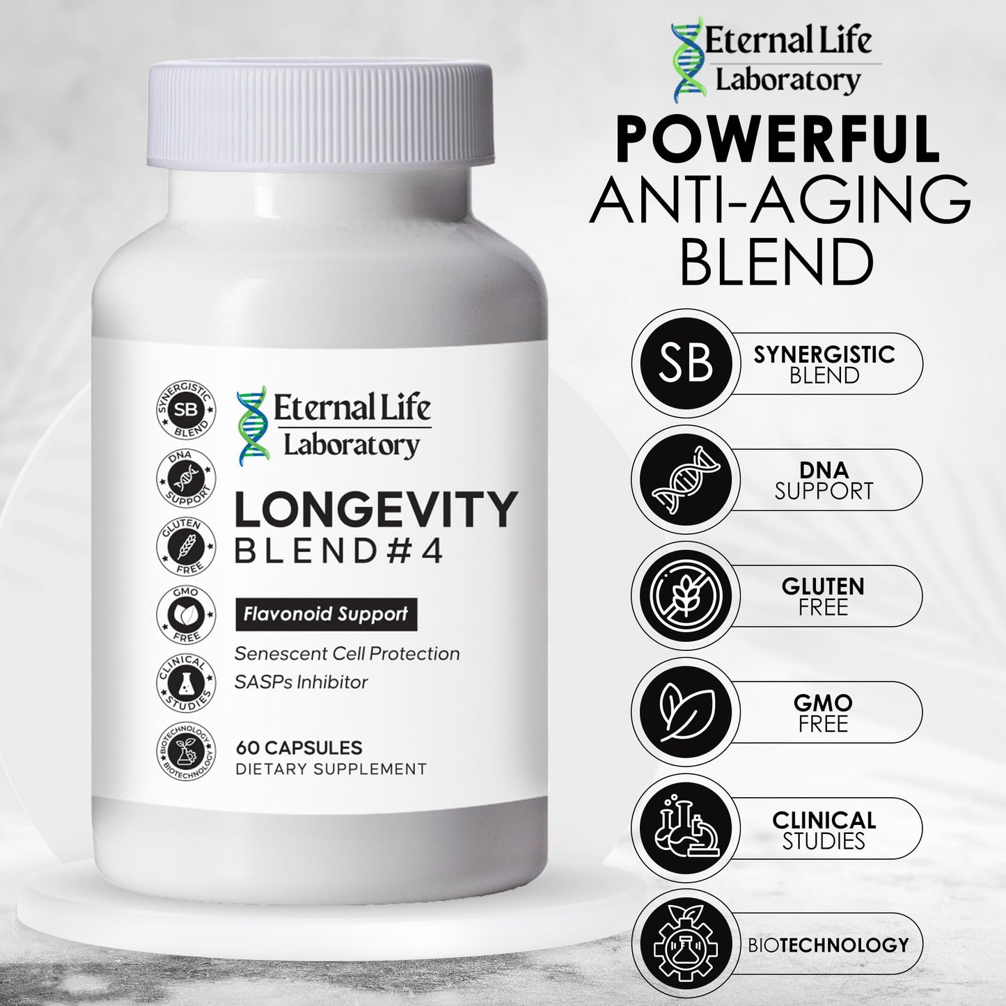 Eternal Life Laboratory Quercitin, Rhodiola Rosea, Luteolin and Rutin Longevity Blend #4 Anti-Aging Supplement for Cellular Defense with Immunity and Energy Support, Antioxidants, 1 Capsule