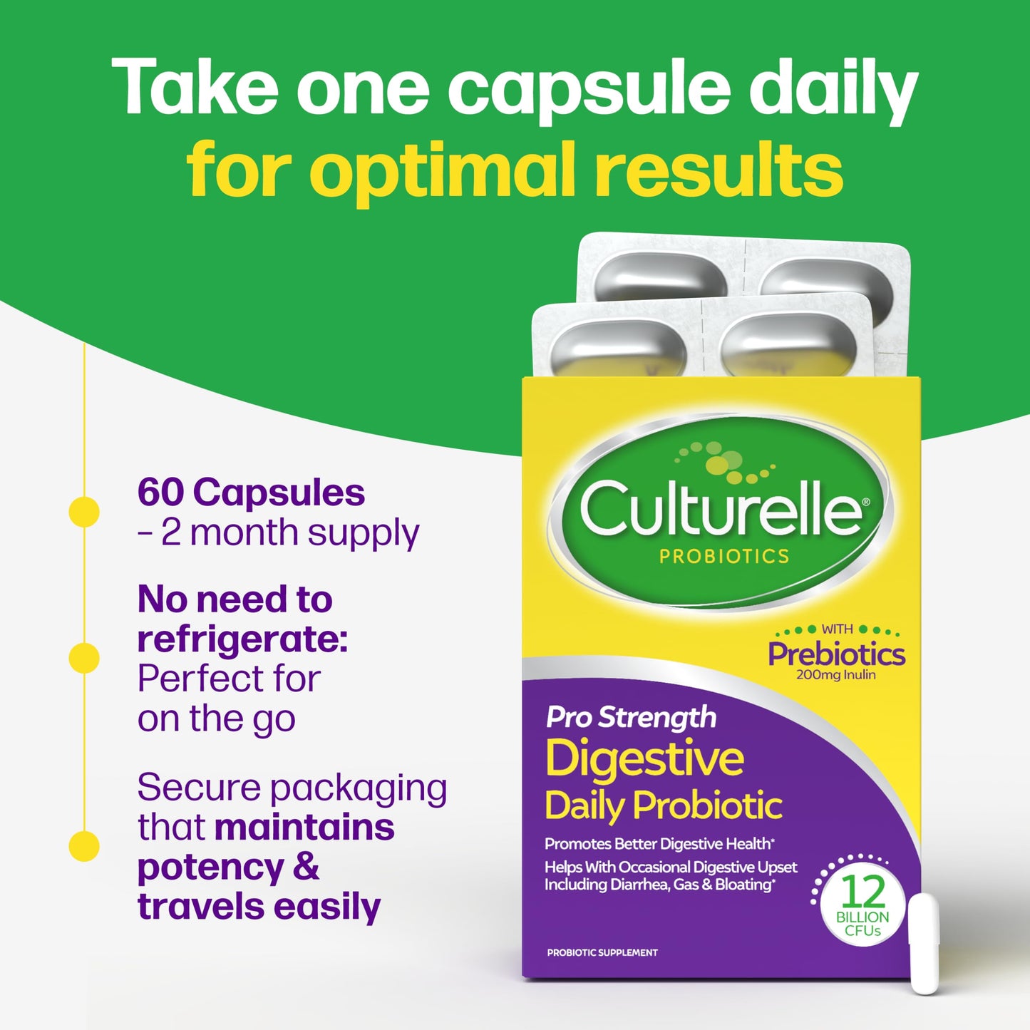 Culturelle Pro Strength Daily Probiotics for Digestive Health Capsules, 60 Count