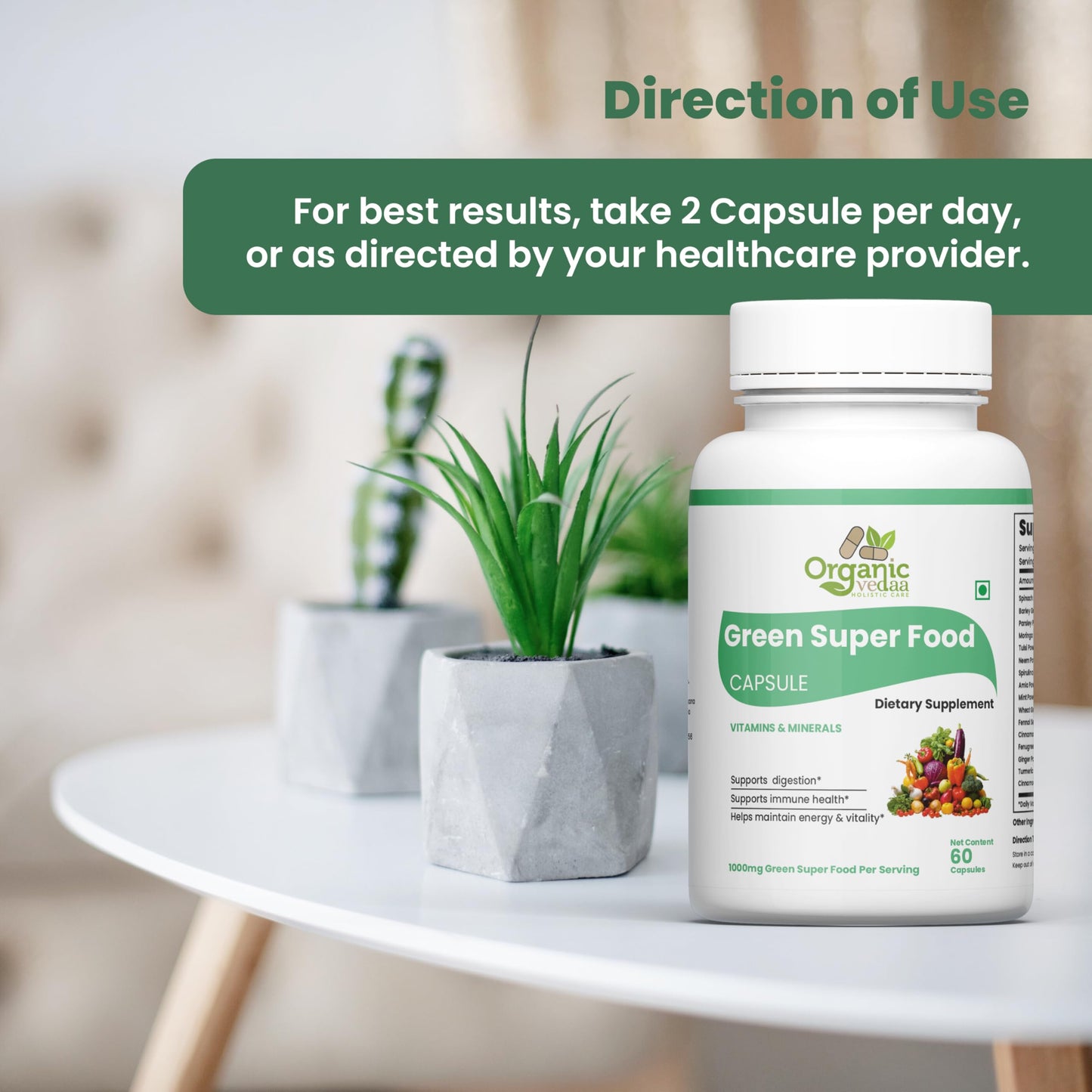 ORGANIC VEDAA HOLISTIC CARE Natural Fiber Supplement for Digestive Health & Regularity Capsule 1 Count