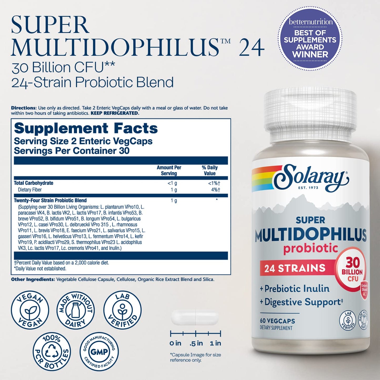 Solaray Multidophilus 24 Strain Probiotic 30 Billion CFU, Capsule, 60 Count