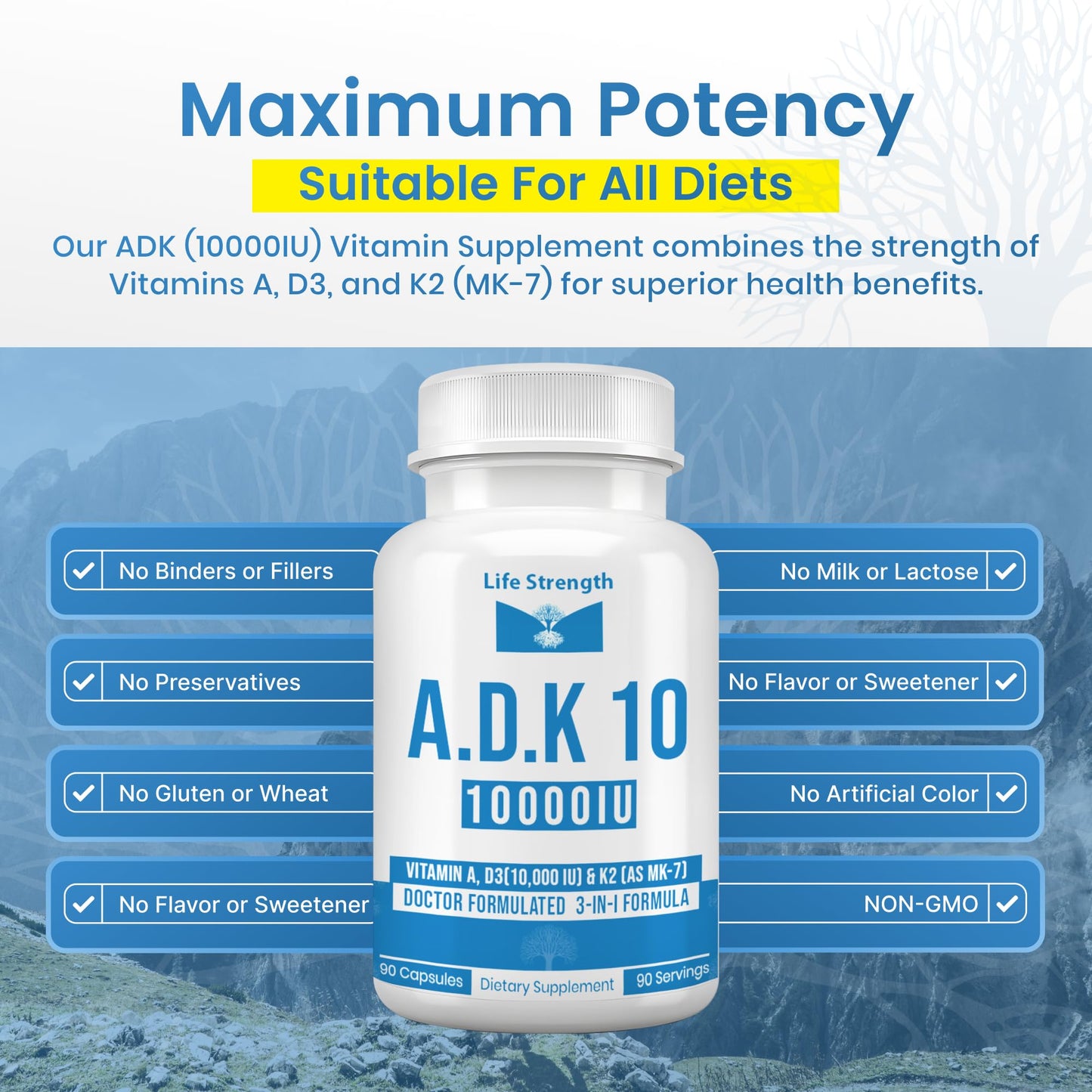 LifeStrength ADK 10 Vitamin Supplement Capsules, 90 Count