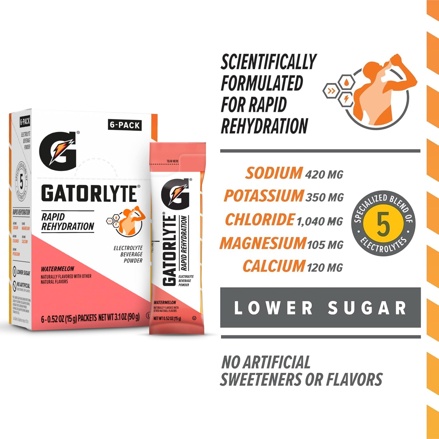 Gatorlyte Watermelon Powder, 3.18 oz total (Pack of 6)