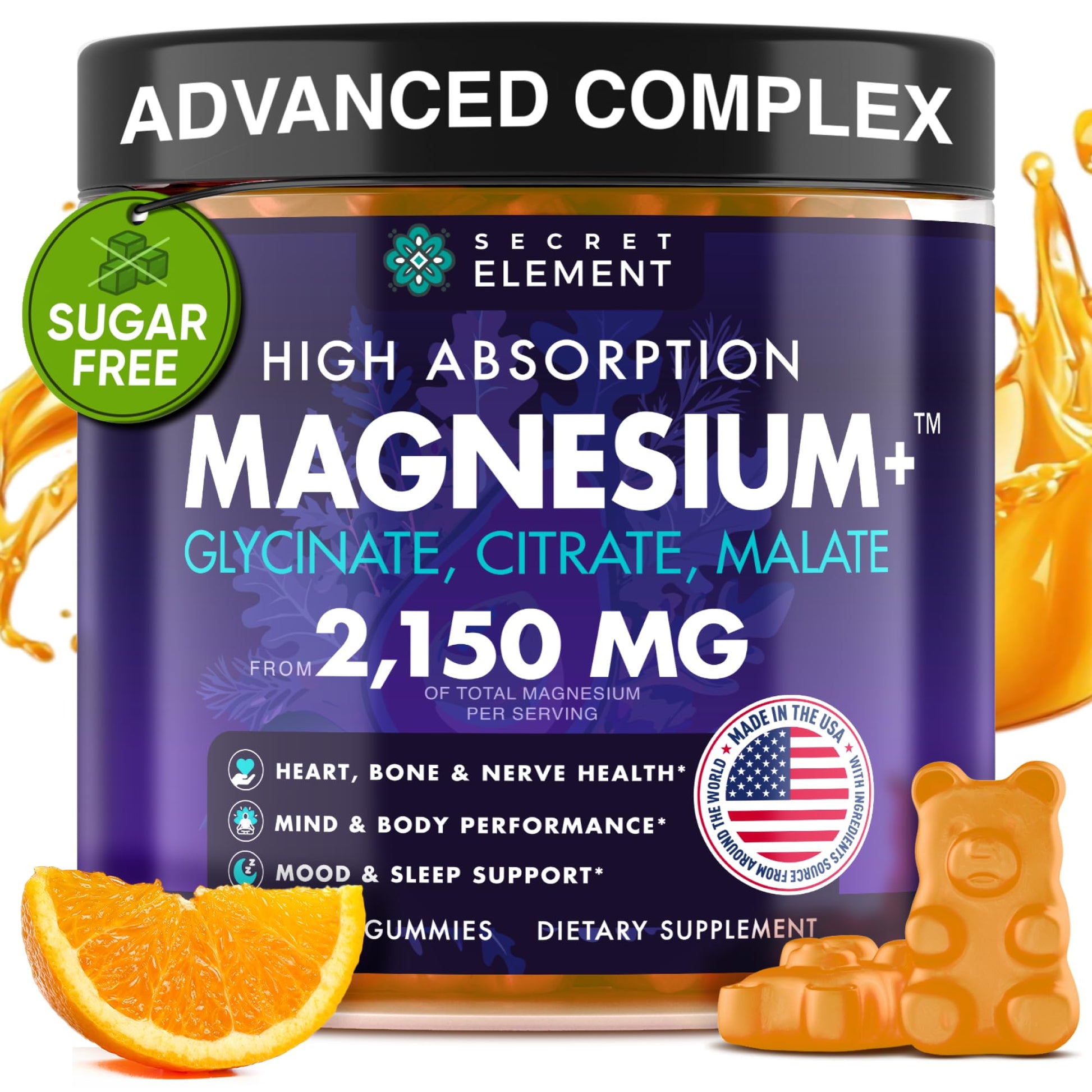 Secret Element Magnesium Glycinate 2150MG Gummies, 60 Count