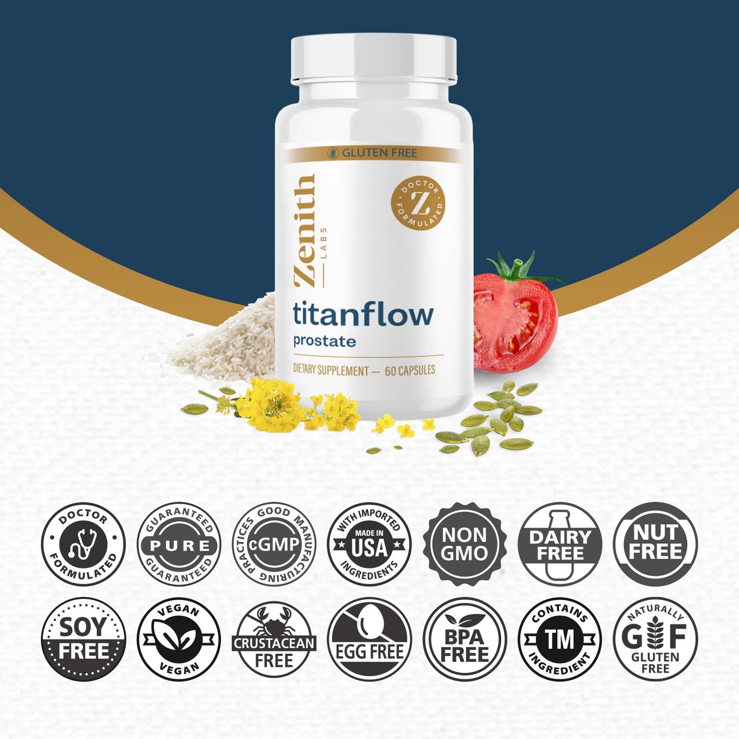 Zenith Labs TitanFlow Prostate Support Capsules with Pumpkin Seed Oil, 60 Capsules