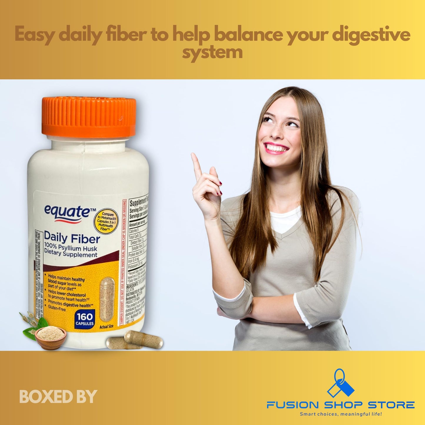 Fusion Shop Store Daily Fiber Psyllium Husk, 160 Capsules