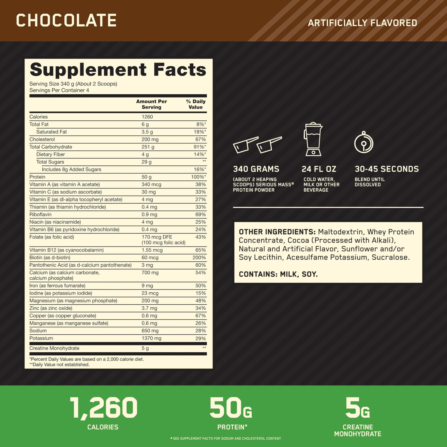 Optimum Nutrition Serious Mass Weight Gainer Protein Powder, 48