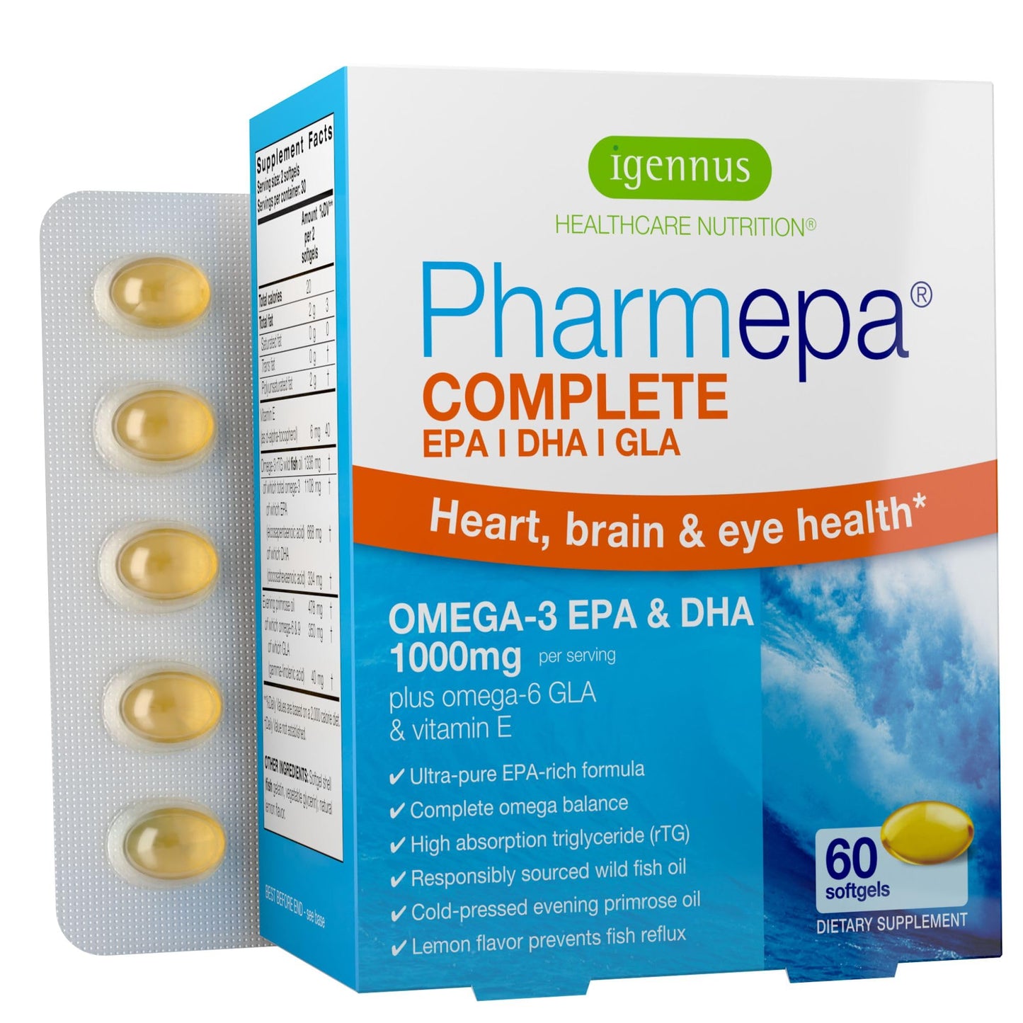 Igennus Healthcare Nutrition Pharmepa rTG Omega 3 EPA DHA 1000mg Softgels 60