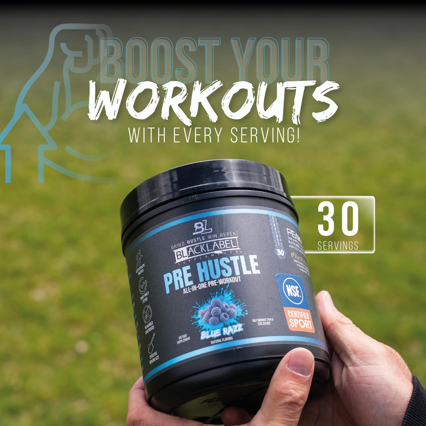 BLACKLABEL Supplements PRE Hustle V3 NSF Certified for Sport Pre-Workout (Blue Razz) Powder 26.24