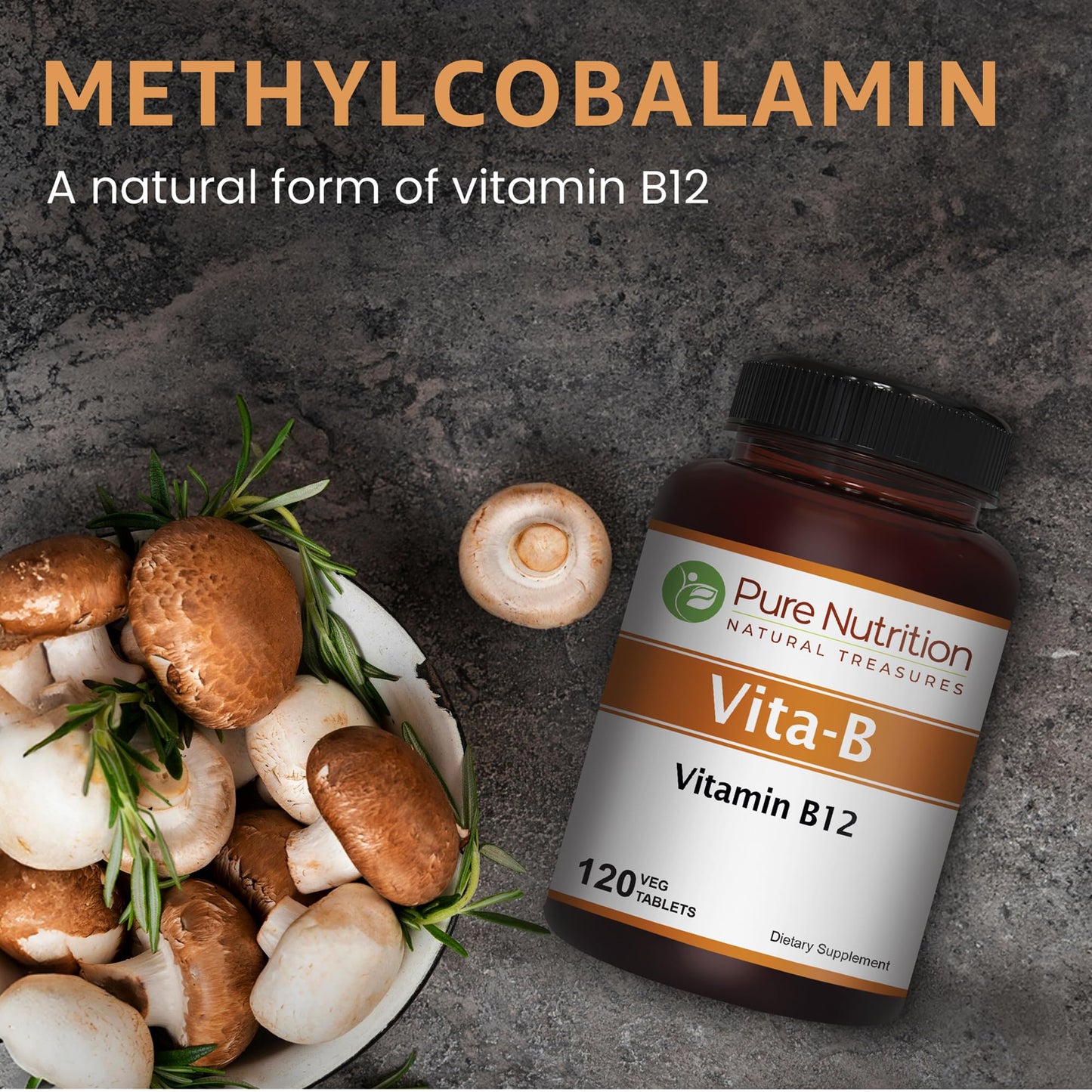 PURE NUTRITION NATURAL TREASURES Vitamin B12 1500mcg (Methylcobalamin) Tablets, 120 Veg Tabs