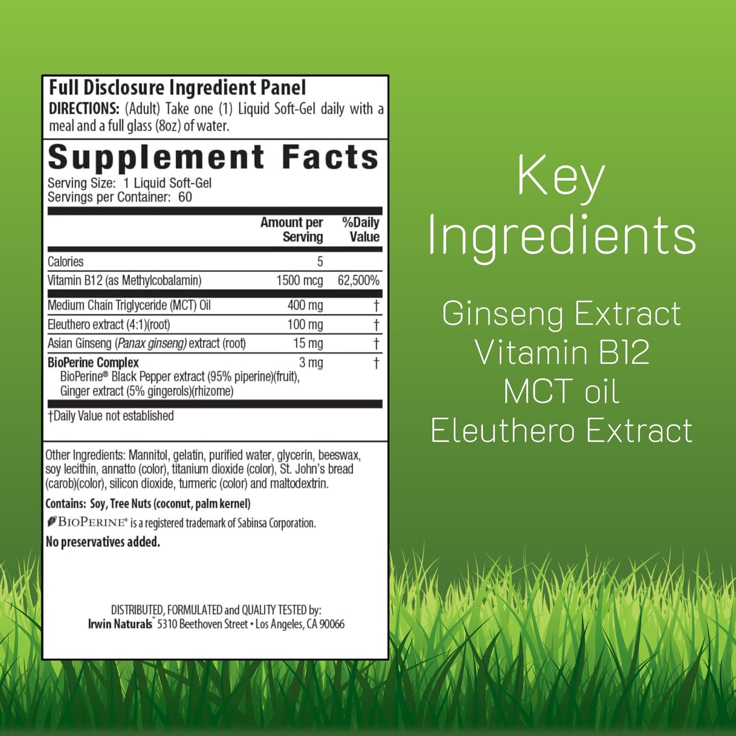 Irwin Naturals One-Per-Day Mega B-12 1500mcg High Potency Methylcobalamin Vitamin Softgels 60 Pack of 2