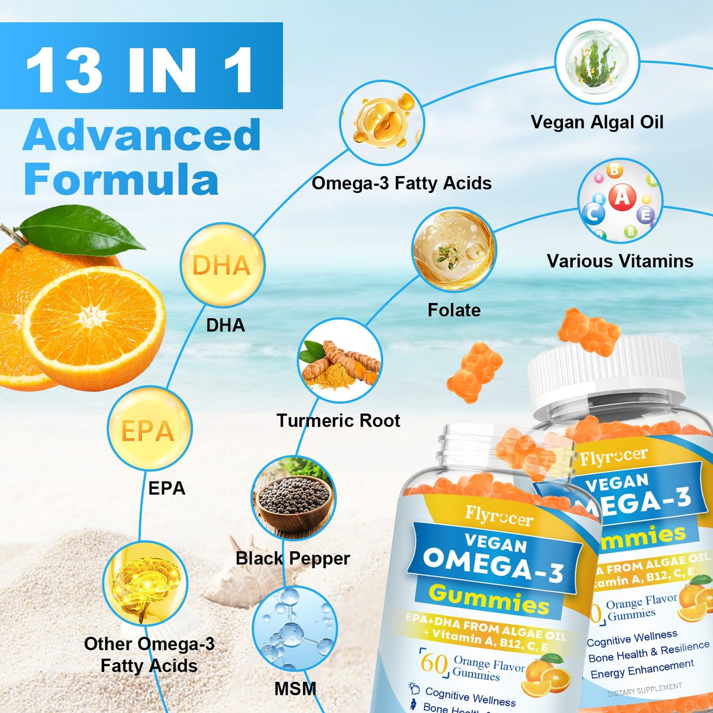 Flyrocer Vegan Omega 3 Gummies, 60 Count