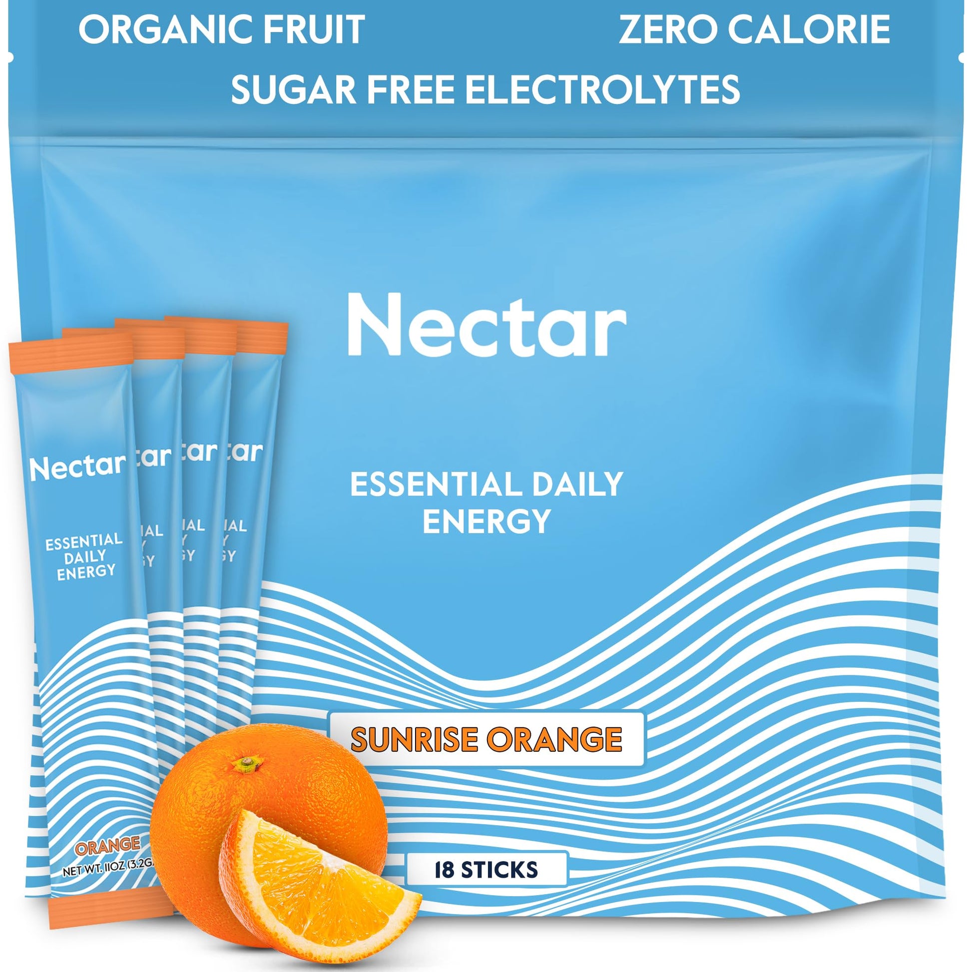 Nectar Energy Booster Organic Caffeine, B12 & Electrolytes Powder Packets, 18