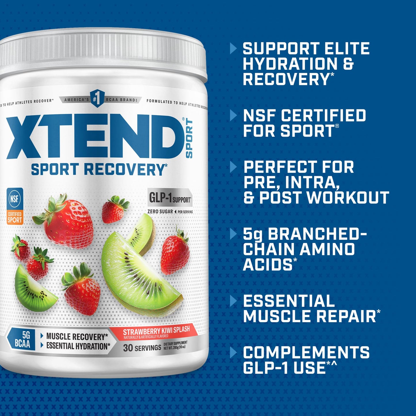 Xtend Sport BCAA Powder 12.2 oz, 30 Servings, Strawberry Kiwi Splash