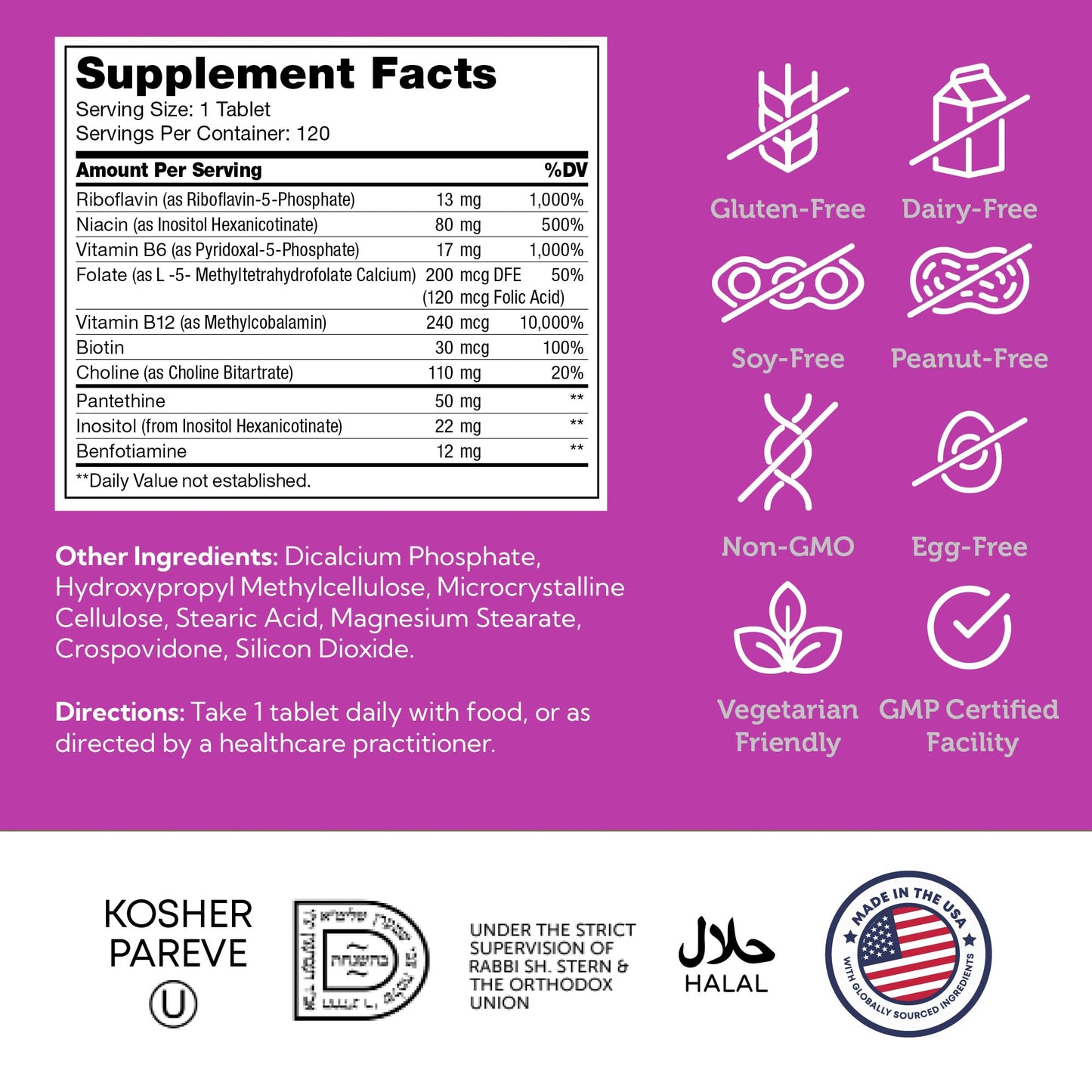 Zahler B-Complex Vitamins for Women & Men Tablet 120 Tablets