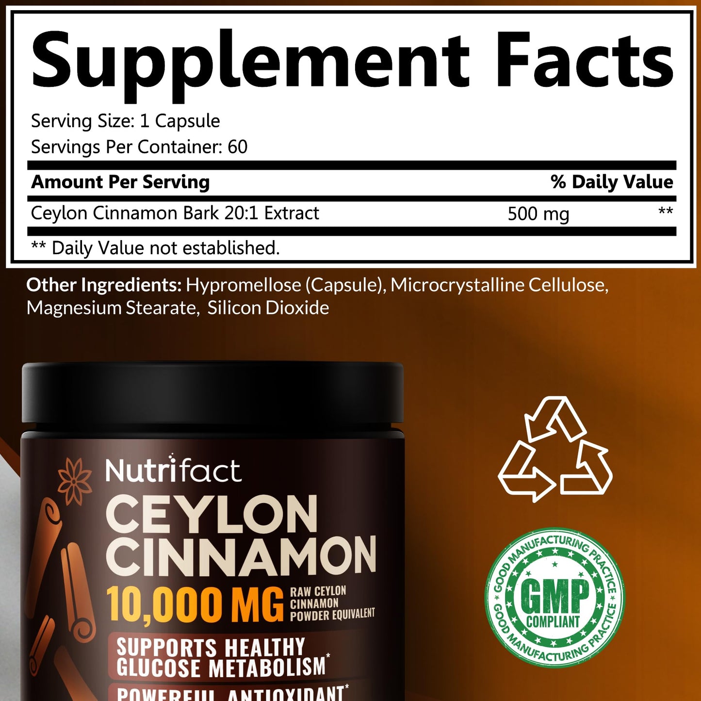 NutriFact Ceylon Cinnamon 500mg Capsules 60 Count