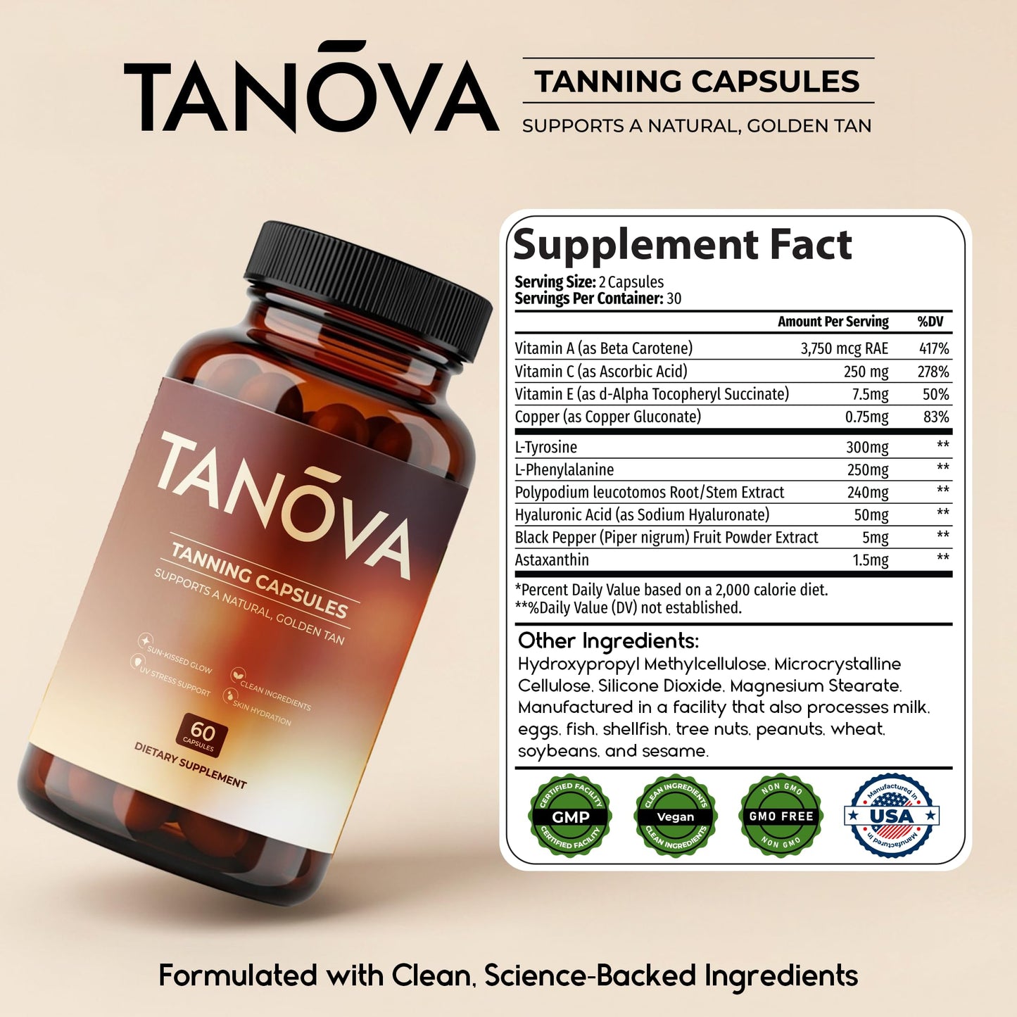 Tanova Tanning Pills Capsule, 60 Capsules