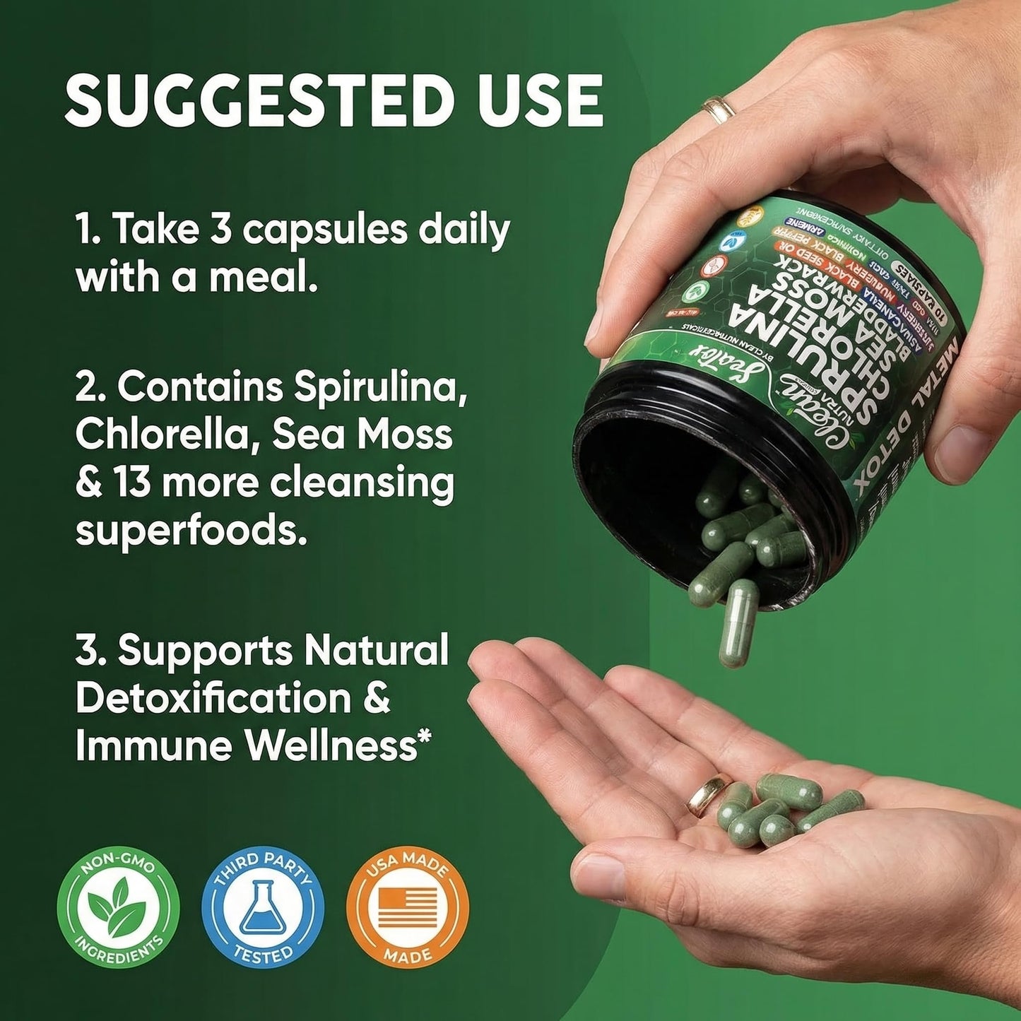 Clean Nutraceuticals Sea Tox Organic Spirulina and Chlorella Capsules, 90 Capsules