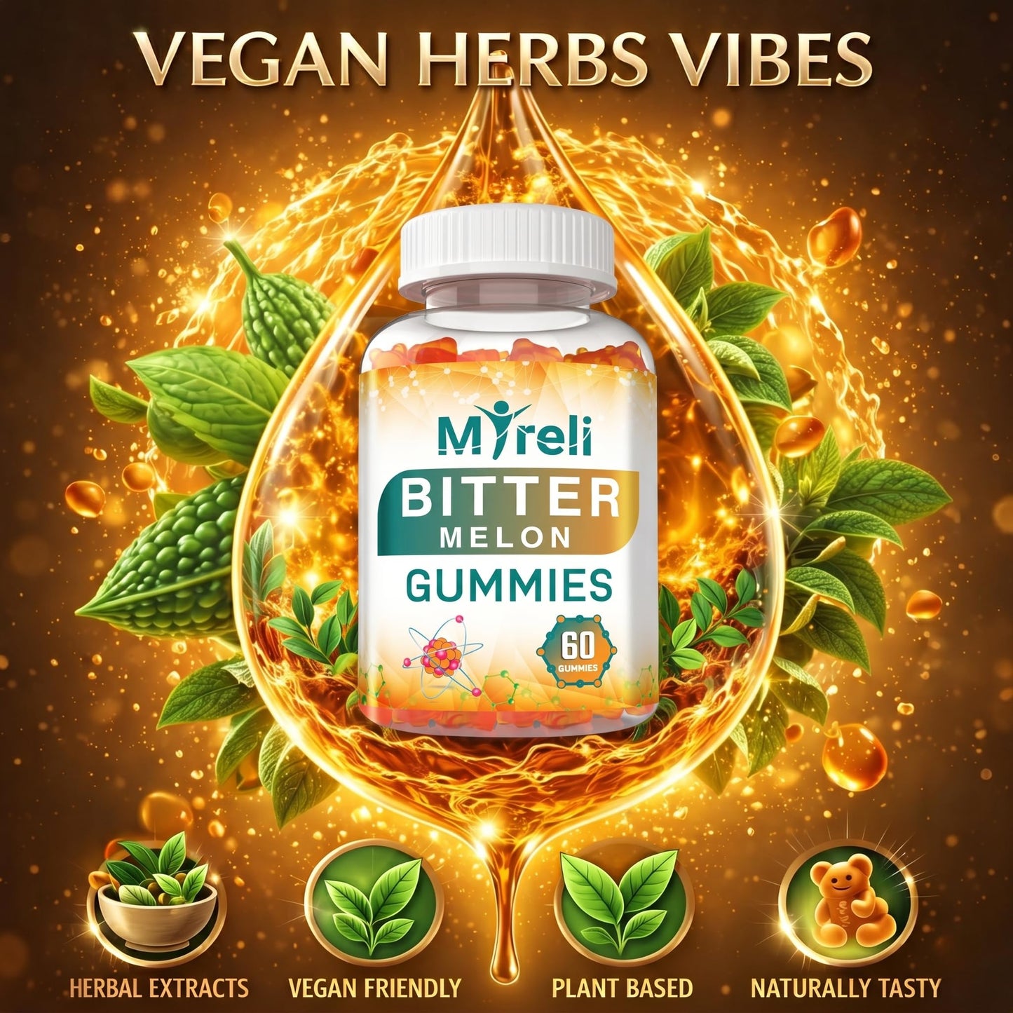 MYRELI Bitter Melon Supplement 1000mg Gummies 60 Count