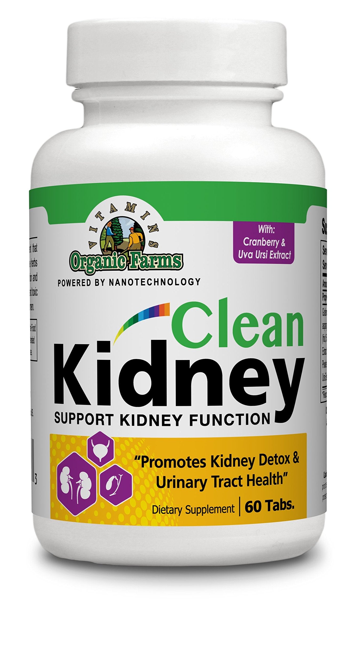 Organic Farms Vitamins Kidney Cleanse 100% Natural Dietary Supplement Tablets, 60 Tablets