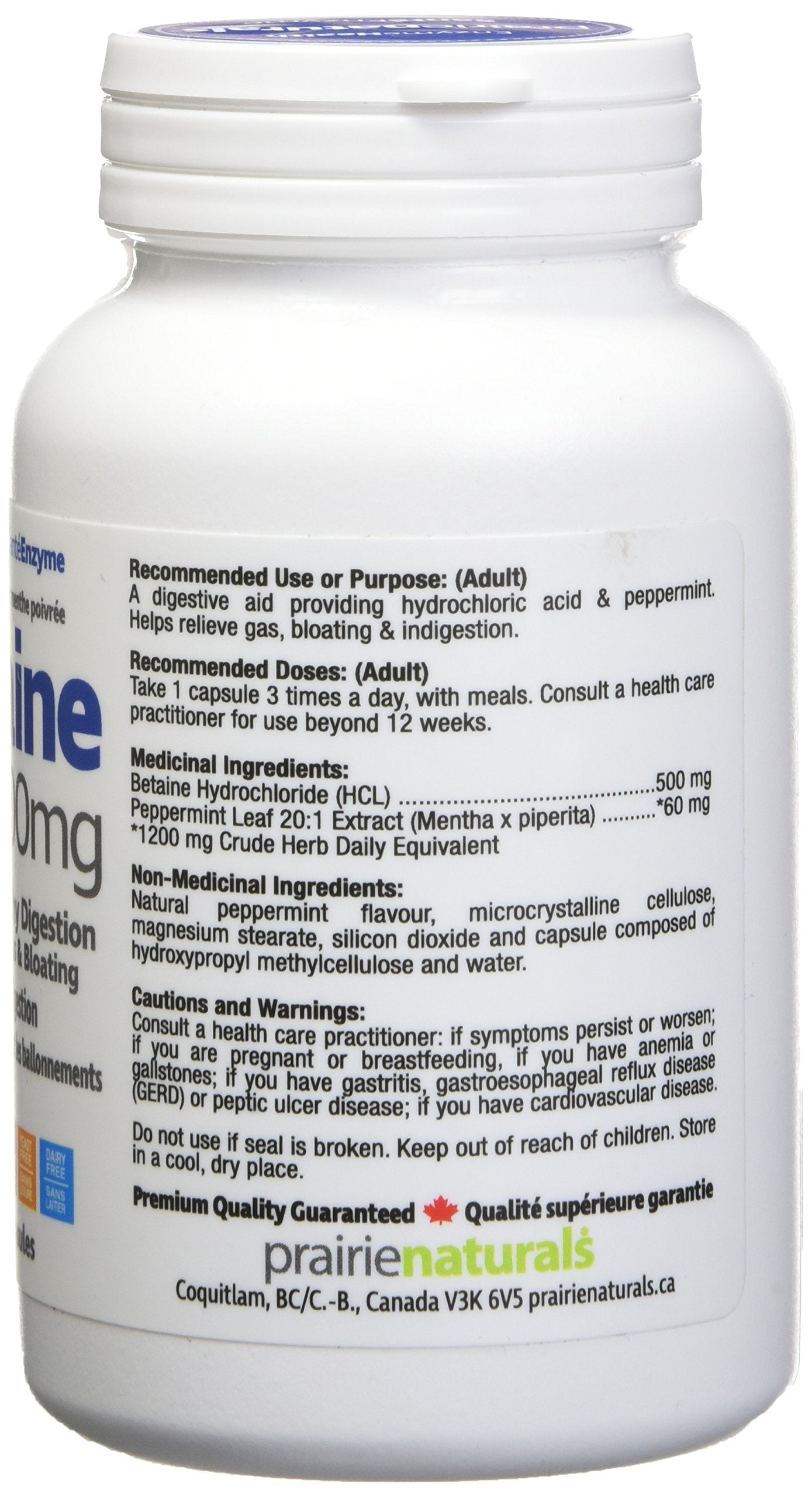 Prairie Naturals Betaine HCl Vegetarian Capsules, 60 Count