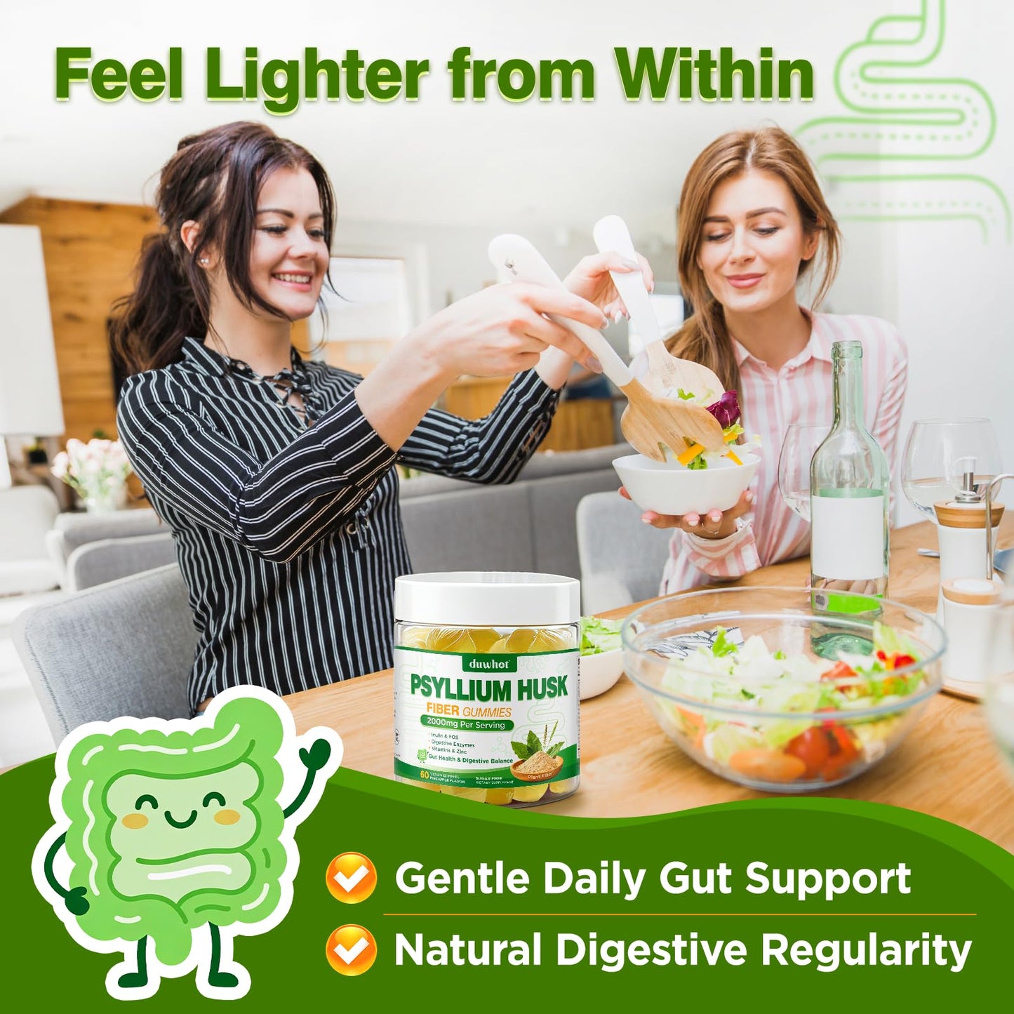 duwhot Psyllium Husk Gummies for Adults, 60 Chews