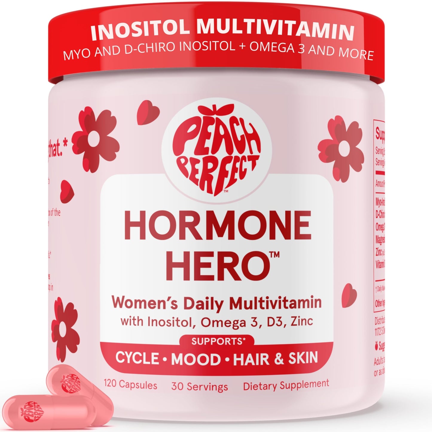 Peach Perfect Inositol Multivitamin – Myo-Inositol & D-Chiro 40:1 Blend, Omega-3, Vitamin D3, Magnesium, Zinc – Supports Women's Health, Mood, Energy, 180 Capsules