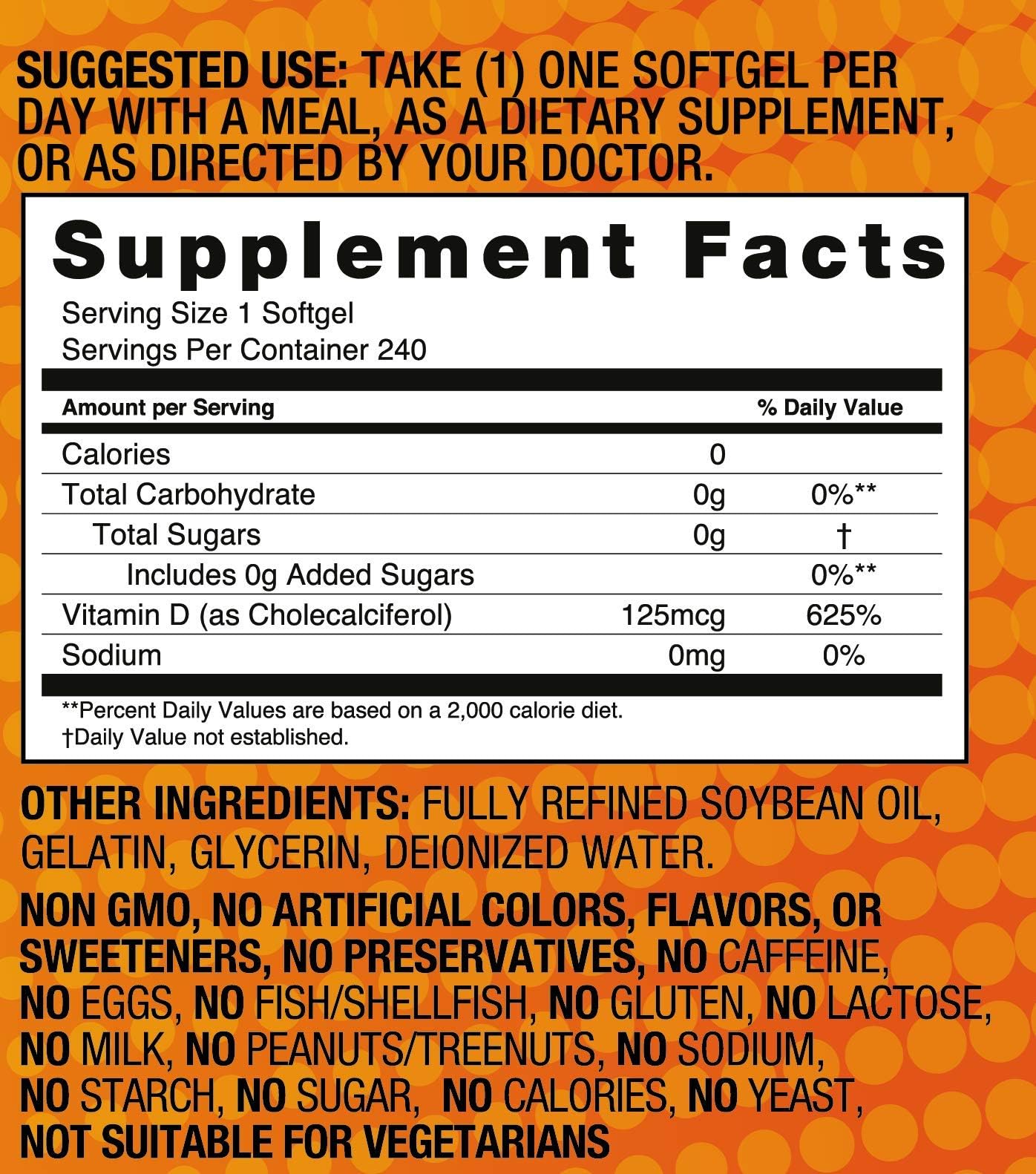 Basic Organics Vitamin D3 5000 IU Softgels, 240 Count