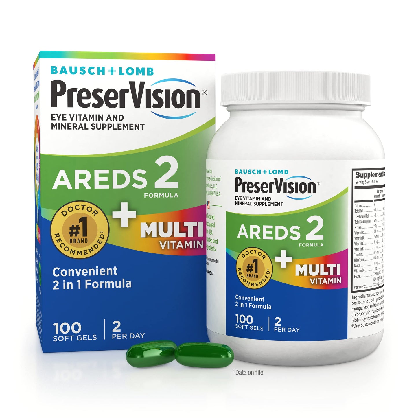 PreserVision AREDS 2 + Multivitamin 2-in-1 Eye Vitamin with Lutein, Zeaxanthin, Zinc, and Vitamins C, D & E Softgels, 100 Count