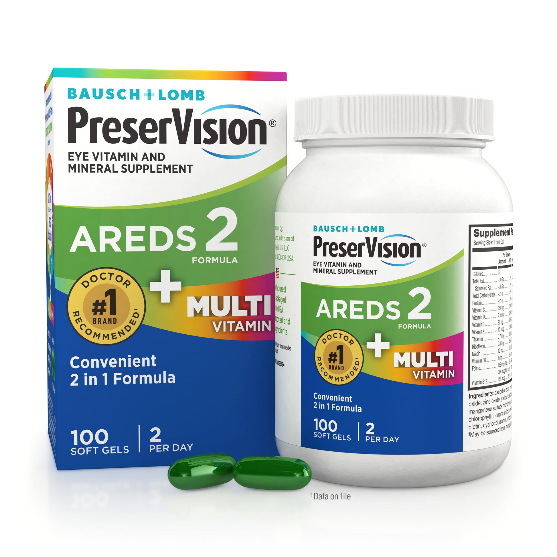 PreserVision AREDS 2 + Multivitamin 2-in-1 Eye Vitamin with Lutein, Zeaxanthin, Zinc, and Vitamins C, D & E Softgels, 100 Count