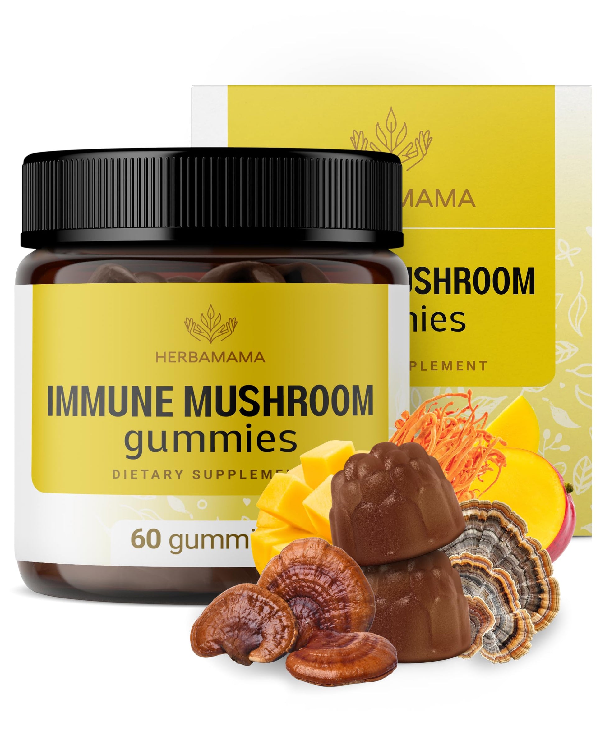 HERBAMAMA Immune Support Mushroom Gummies (Gummy, 60 Count)