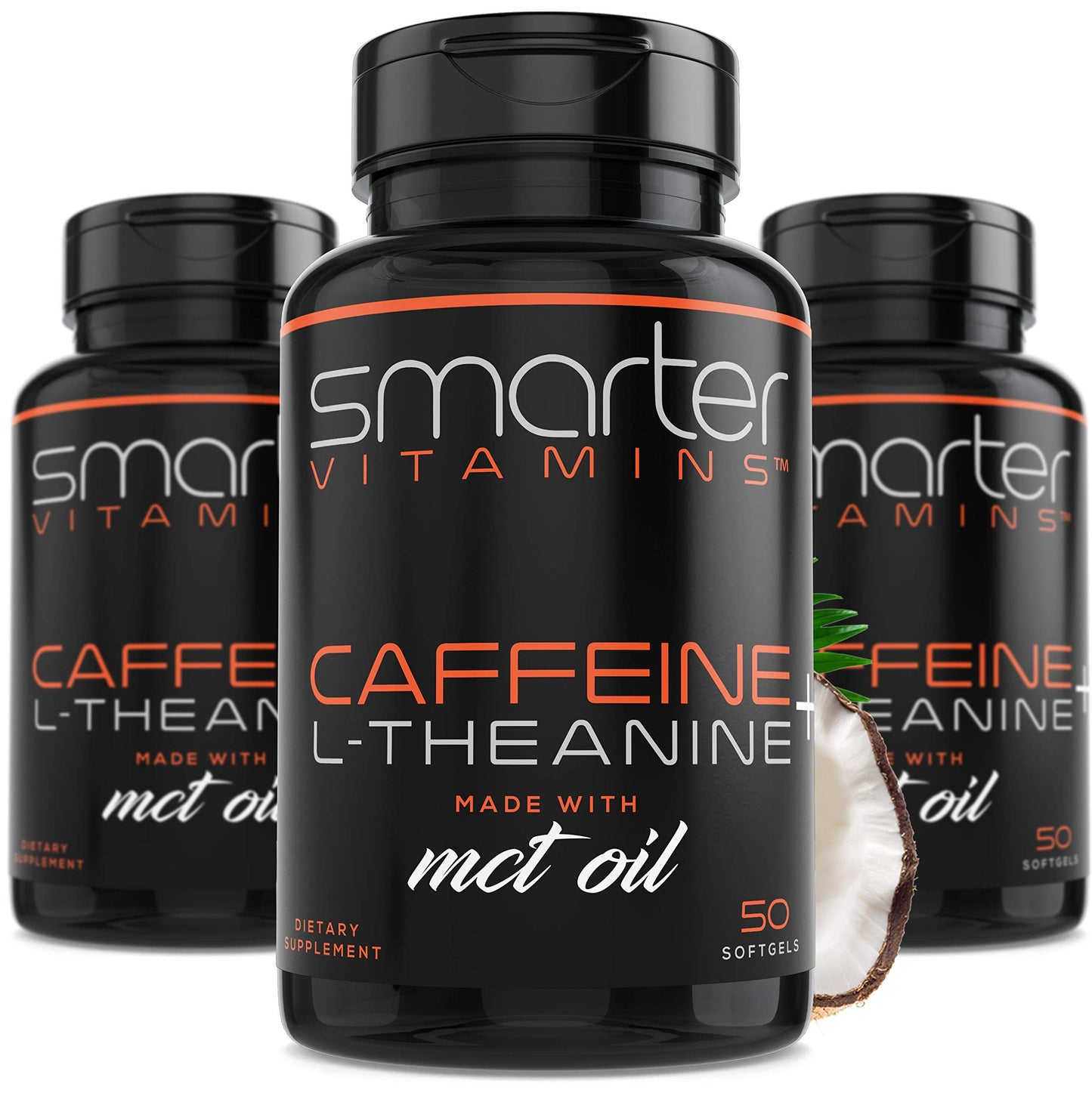 SmarterVitamins 200mg Caffeine + 100mg L-Theanine + Coconut MCT Oil Extended Release Softgels, Energy & Focus, 150 Count
