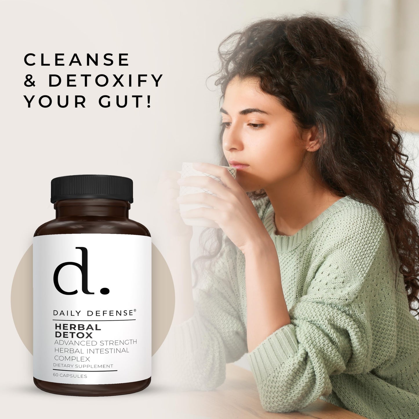 Daily Defense Herbal Detox with Zinc, Garlic, Wormwood, Black Walnut Hull 60 Capsules