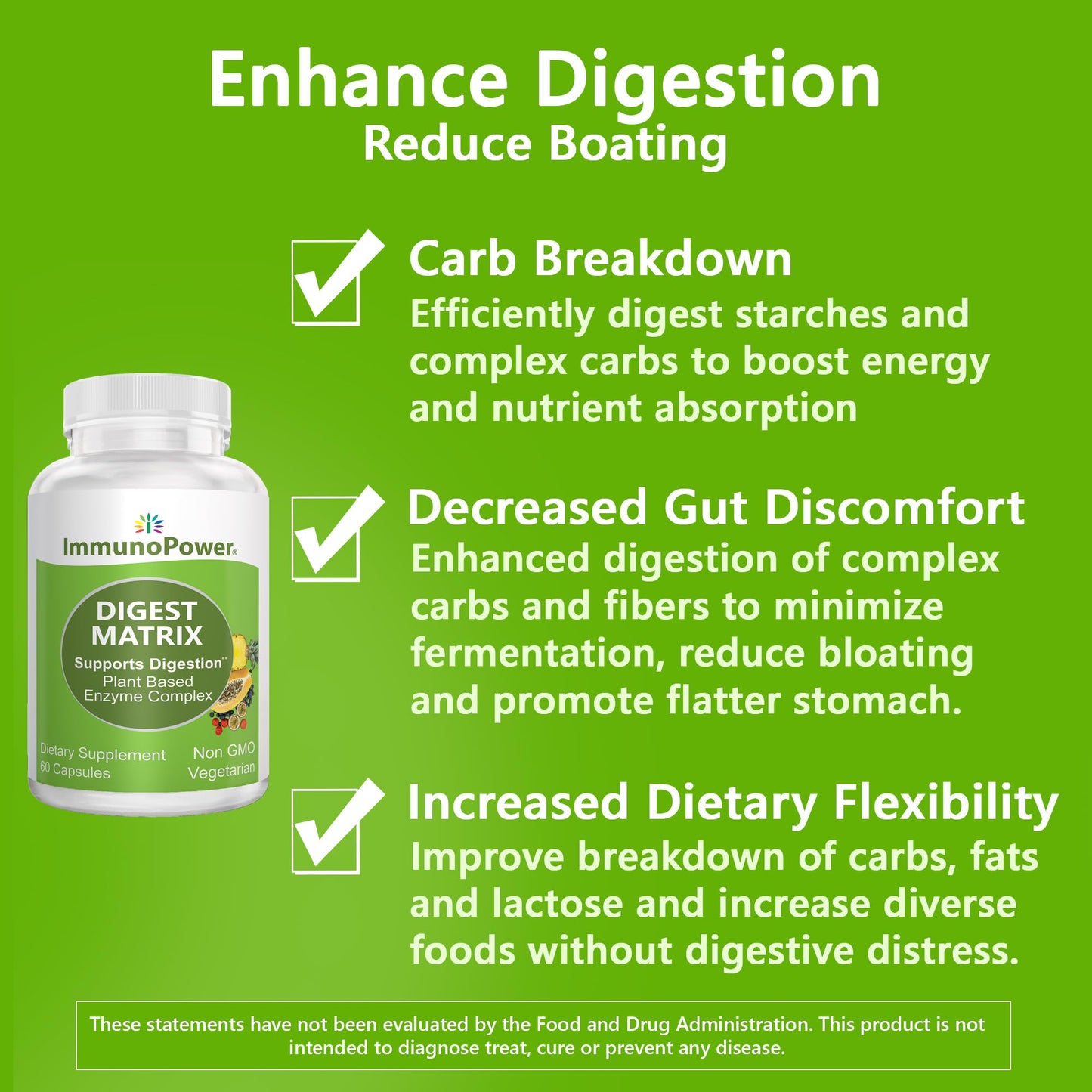ImmunoPower Digest Matrix with 18 All-Natural Enzymes, 60 Capsules