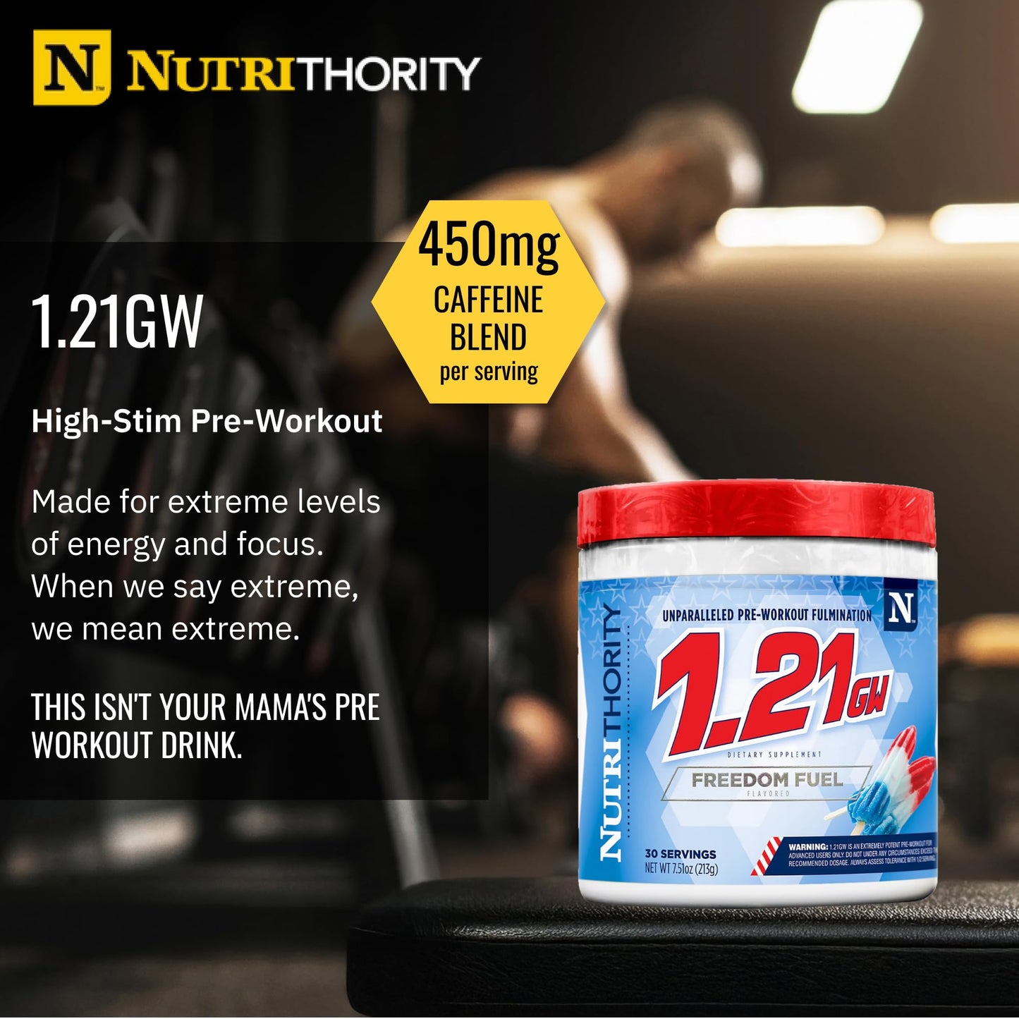 Nutrithority High Stim Pre Workout Powder for Men, Strong Pre Workout Energy Powder Without Creatine, High Caffeine (Freedom Fuel), 19 Servings