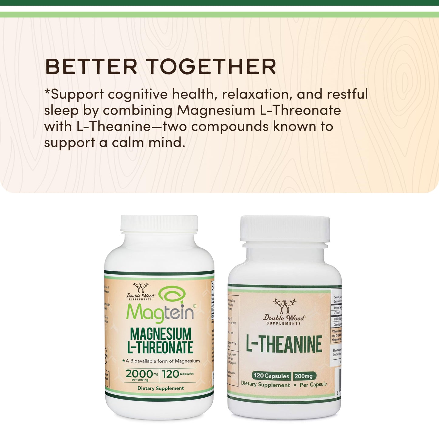 Double Wood Supplements Magnesium L-Threonate Magtein Capsules, 120 Count