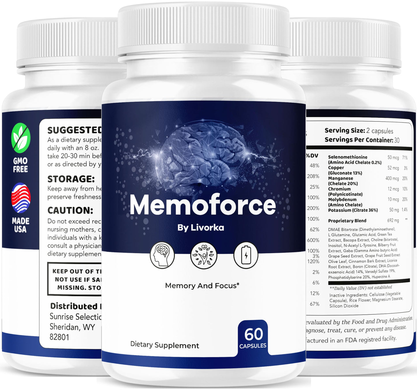 LIVORKA Memoforce Brain Supplement Capsules, 120 Capsules