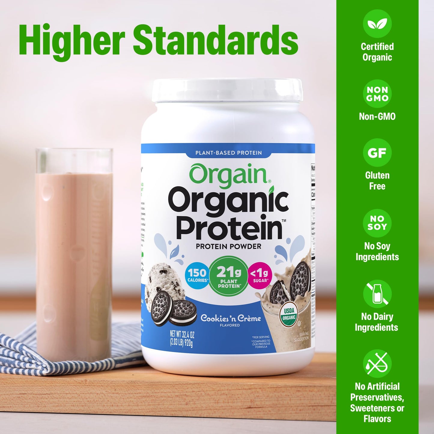 Orgain Organic Vegan 21g Protein Powder Cookies 'N Cream 32.4 Servings