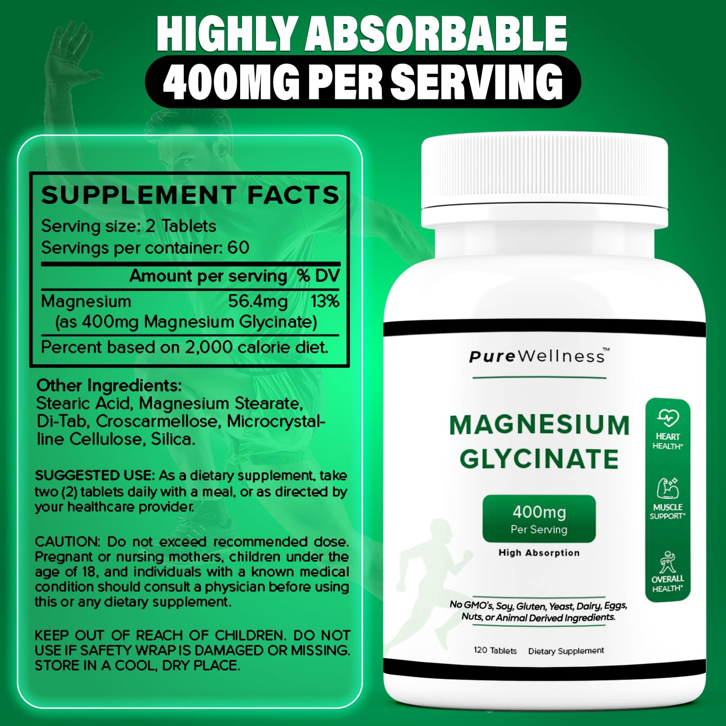 DOCTOR'S INC. Purewellness Magnesium Glycinate 400mg per Serving Tablets, 120 Count